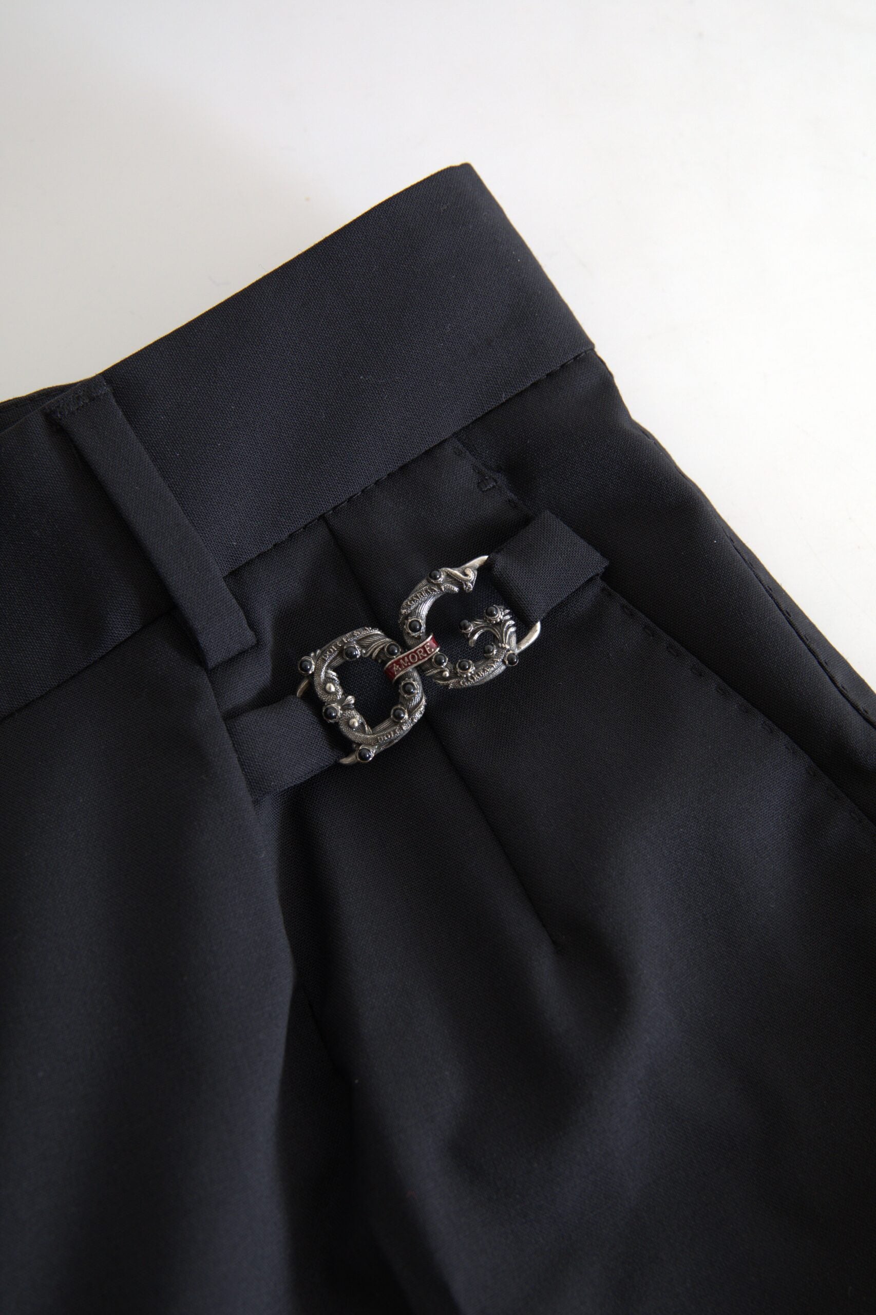 Zwarte wollen hoge taille taps toelopende broek