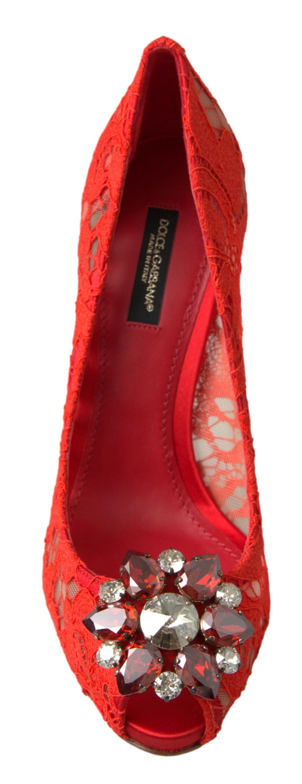 Rode Taormina kant kristallen hakken pumps schoenen