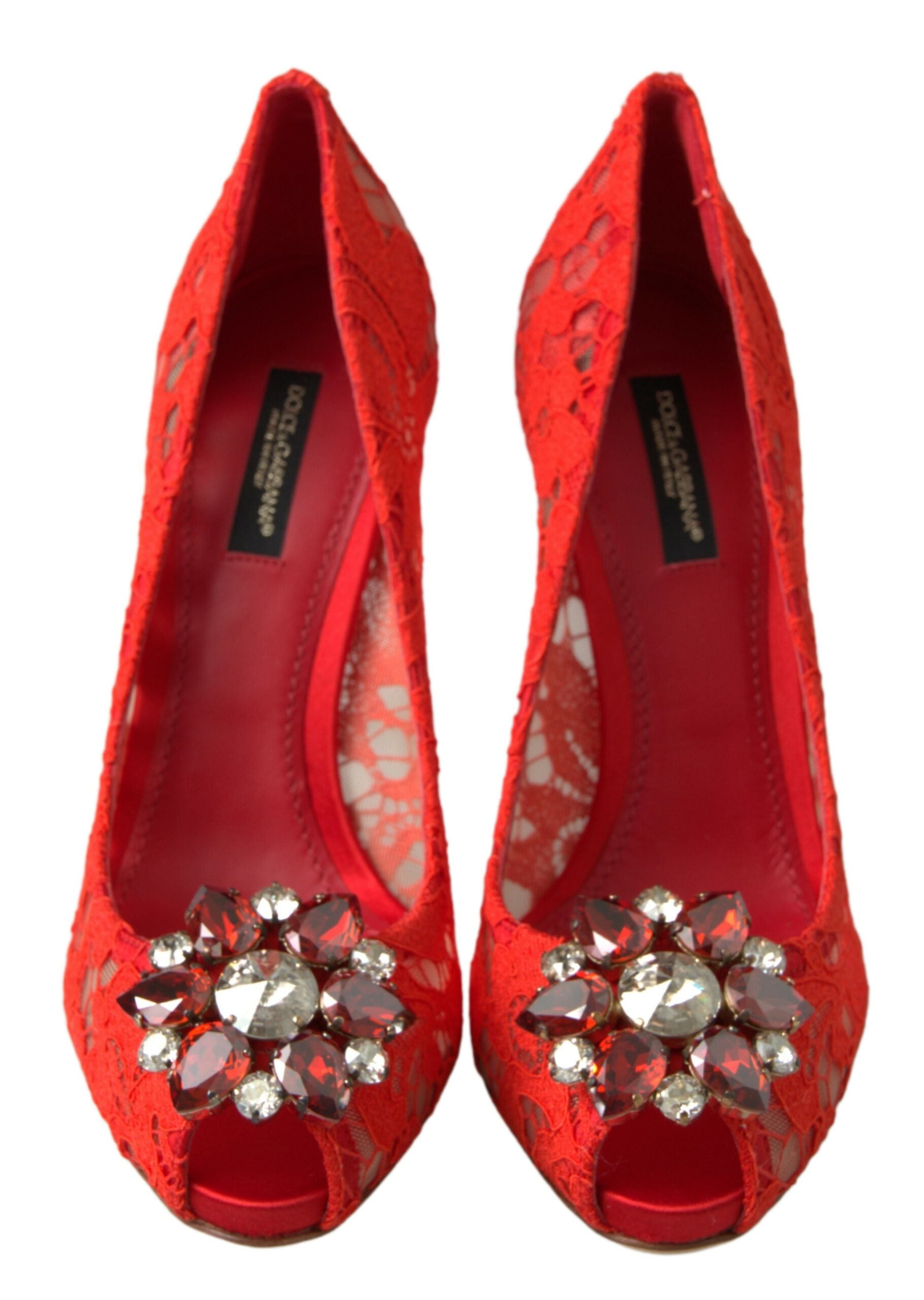 Rode Taormina kant kristallen hakken pumps schoenen
