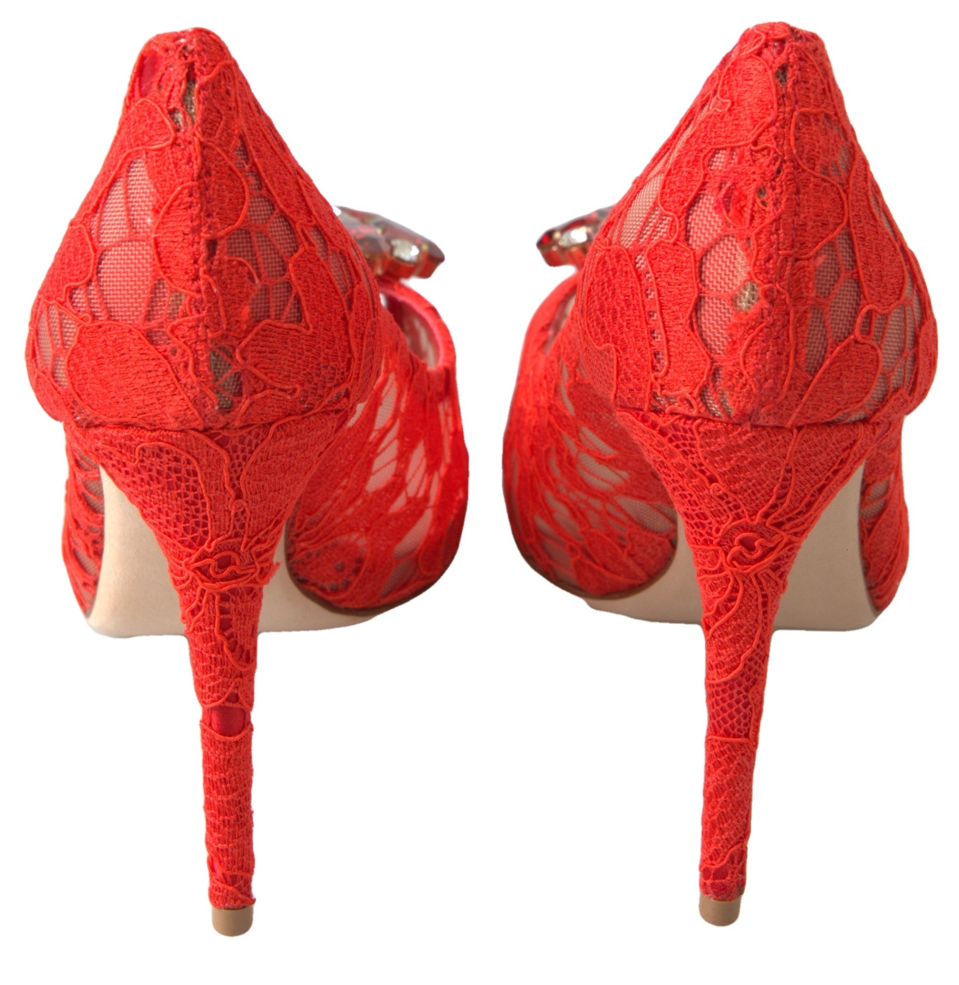 Rode Taormina kant kristallen hakken pumps schoenen