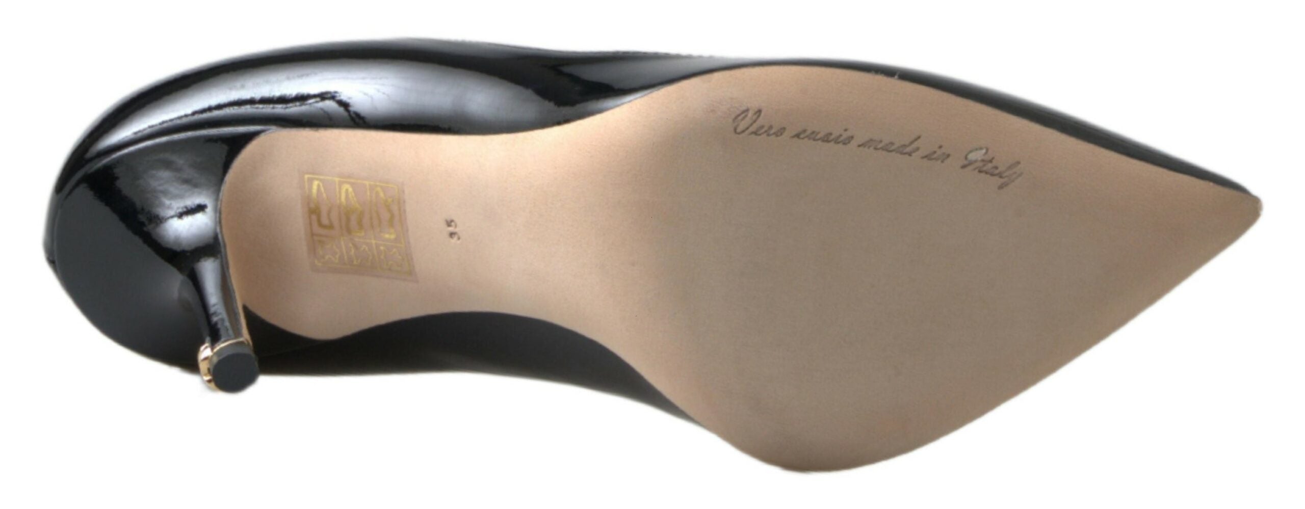 Zwarte lakleren pumps met hoge hakken