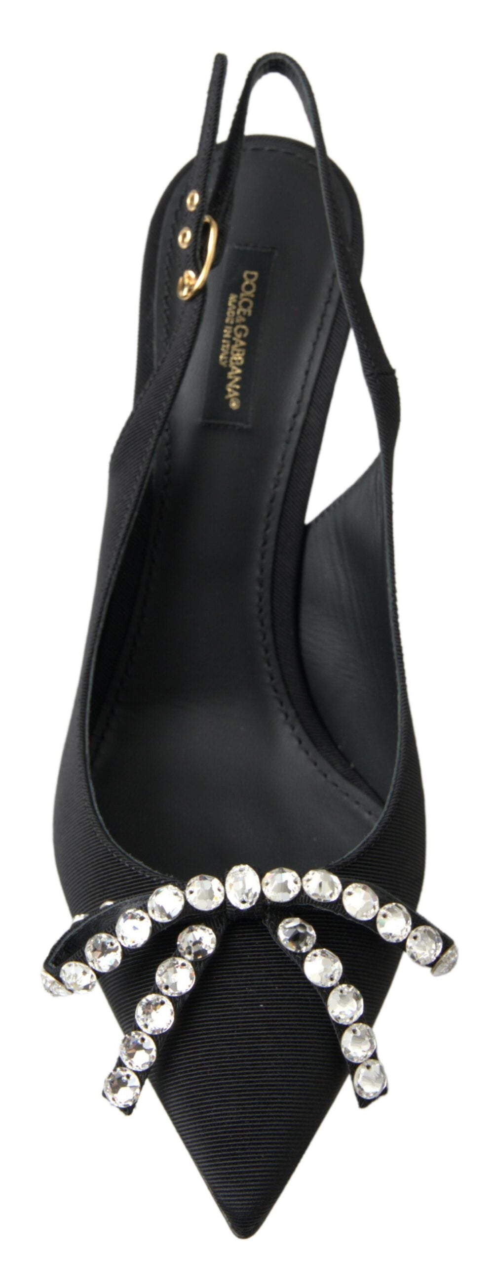Zwarte met kristallen versierde slingback-hakschoenen