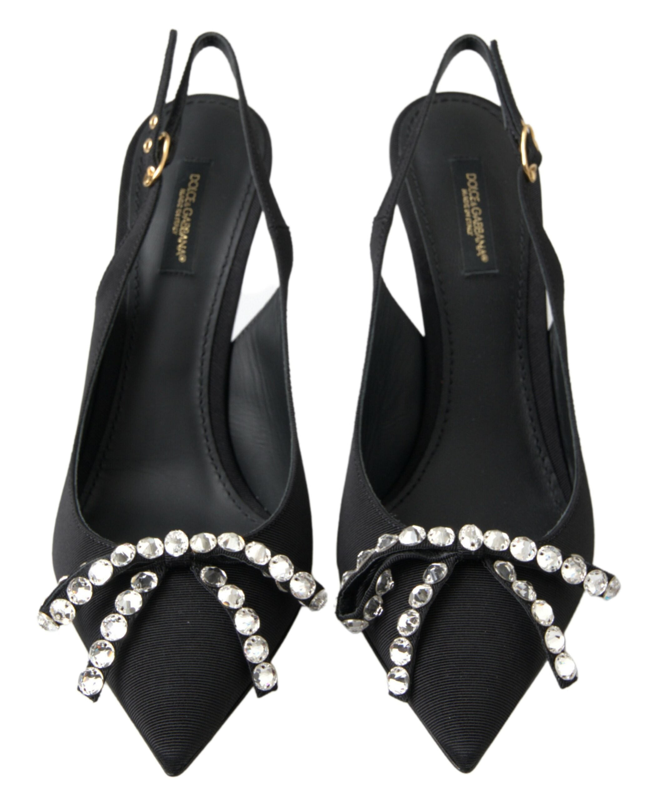 Zwarte met kristallen versierde slingback-hakschoenen