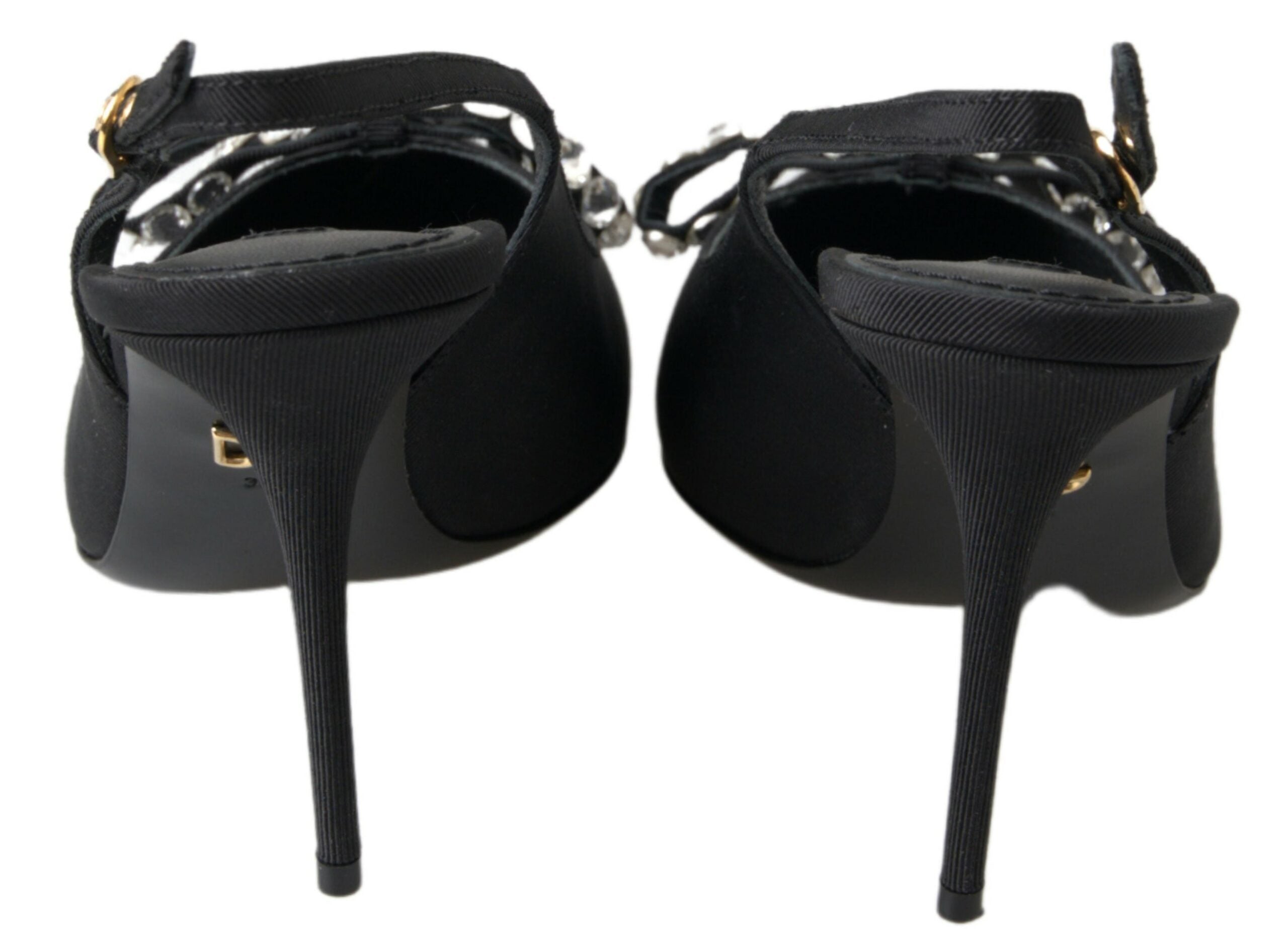 Zwarte met kristallen versierde slingback-hakschoenen