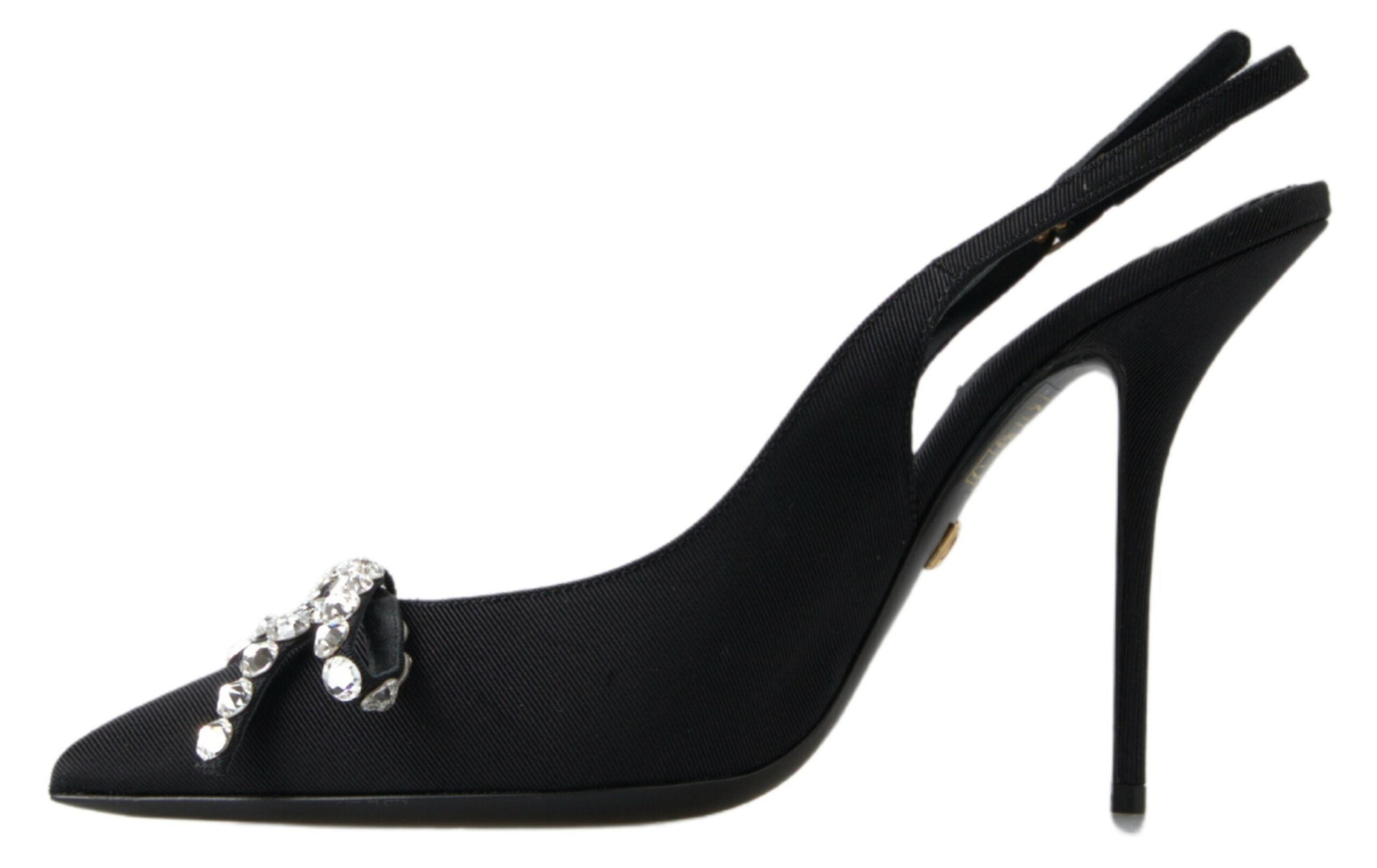 Zwarte met kristallen versierde slingback-hakschoenen