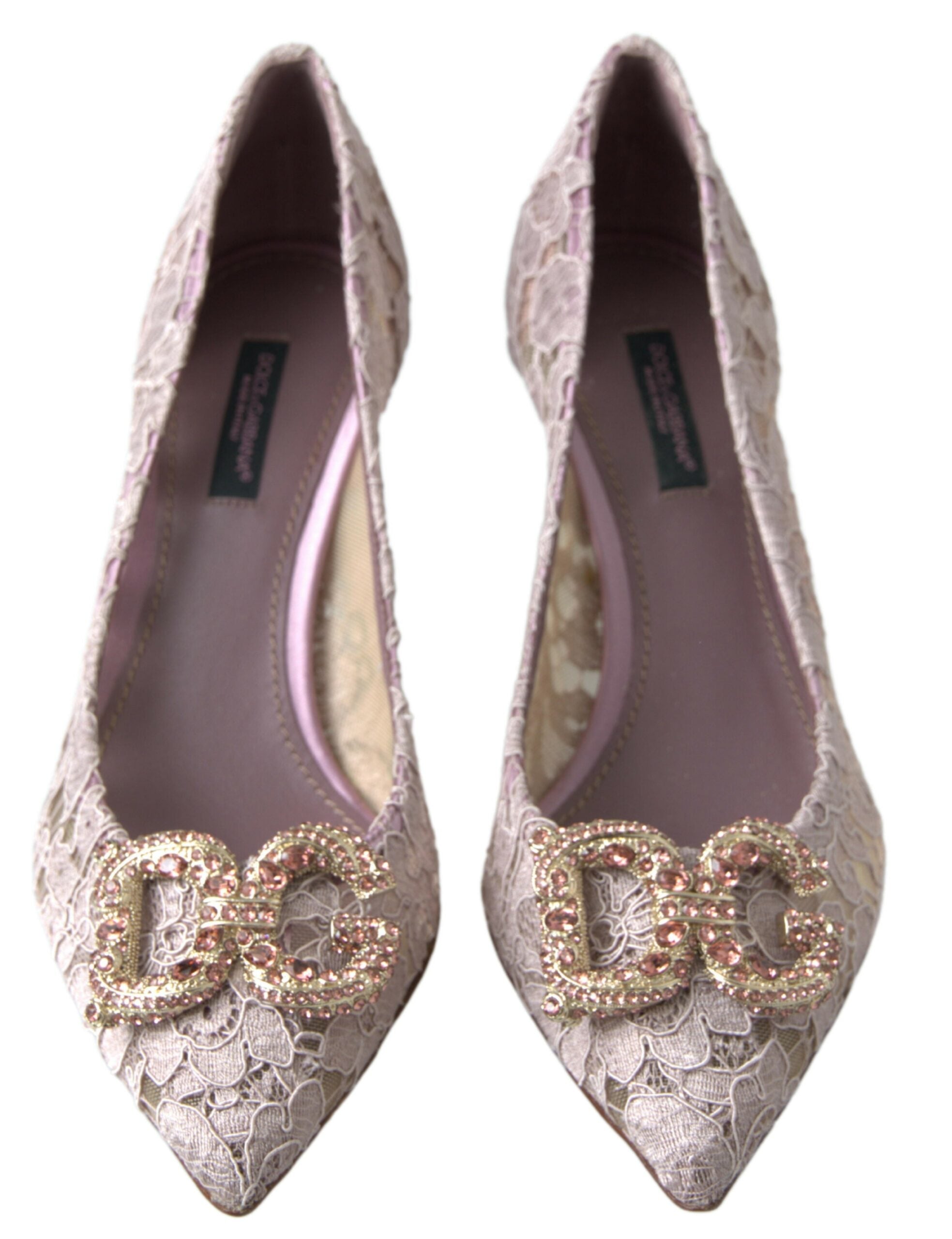 Roze DG Crystal Pumps met Bloemenkant