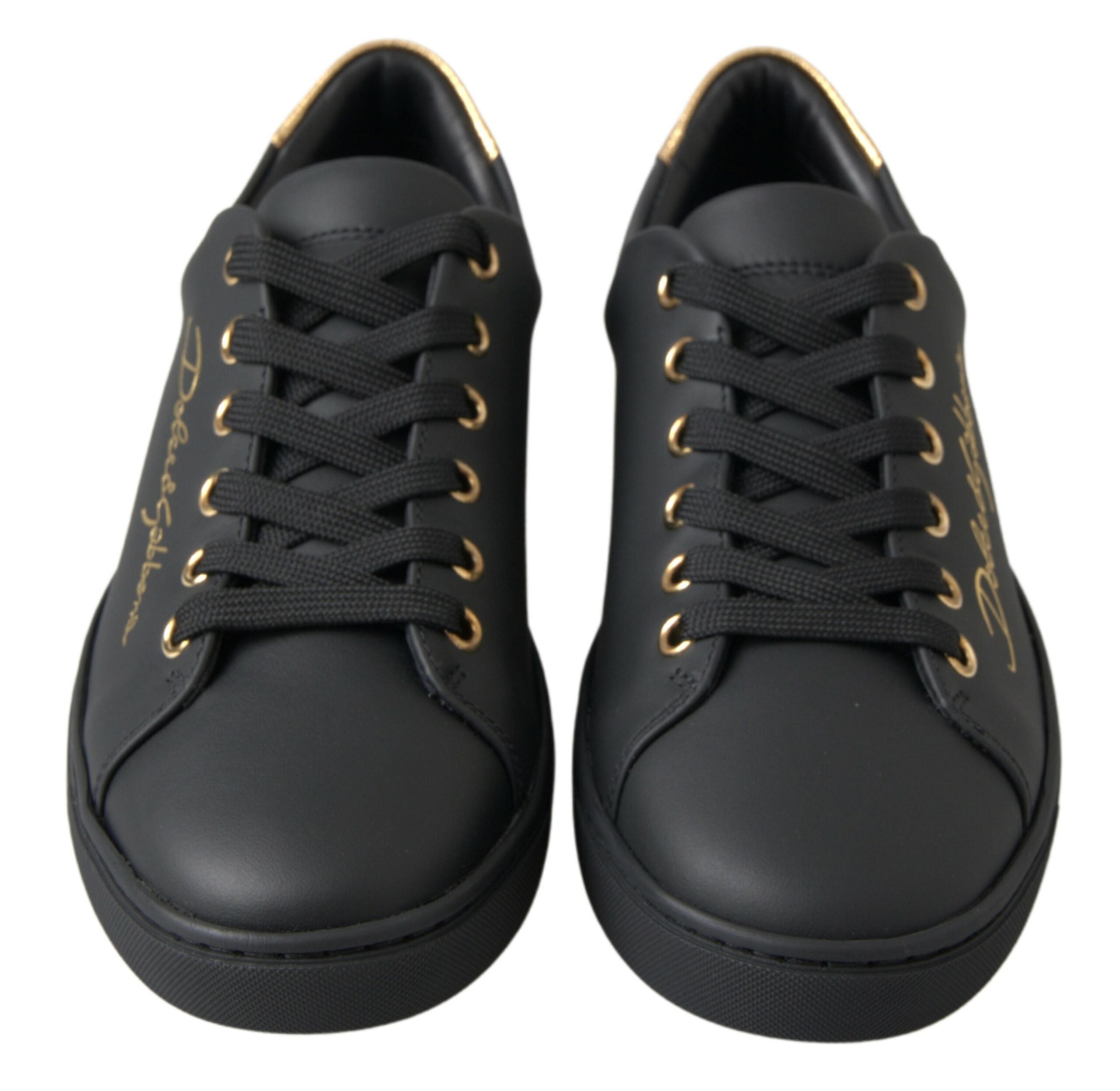 Zwarte gouden leren klassieke sneakers