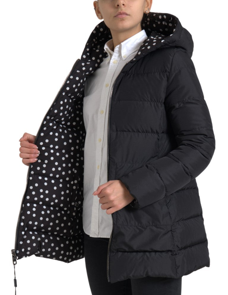 Zwarte polyester omkeerbare jas met capuchon