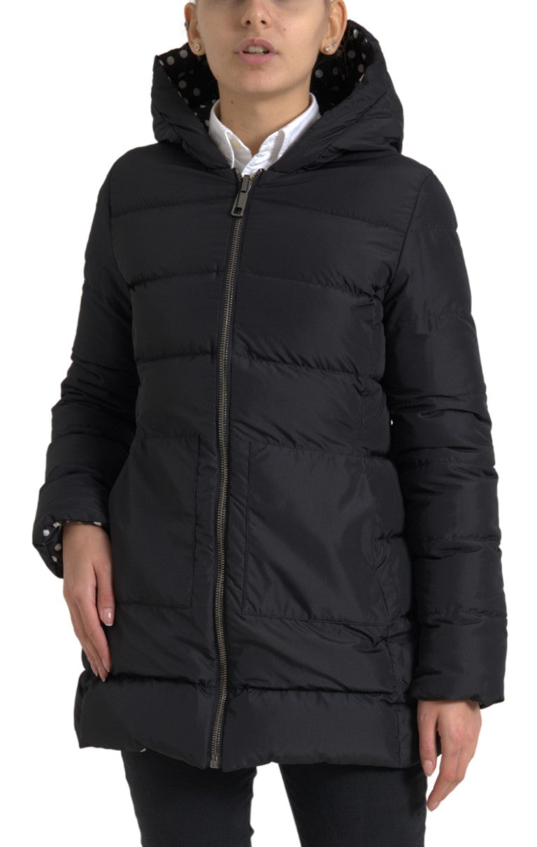 Zwarte polyester omkeerbare jas met capuchon