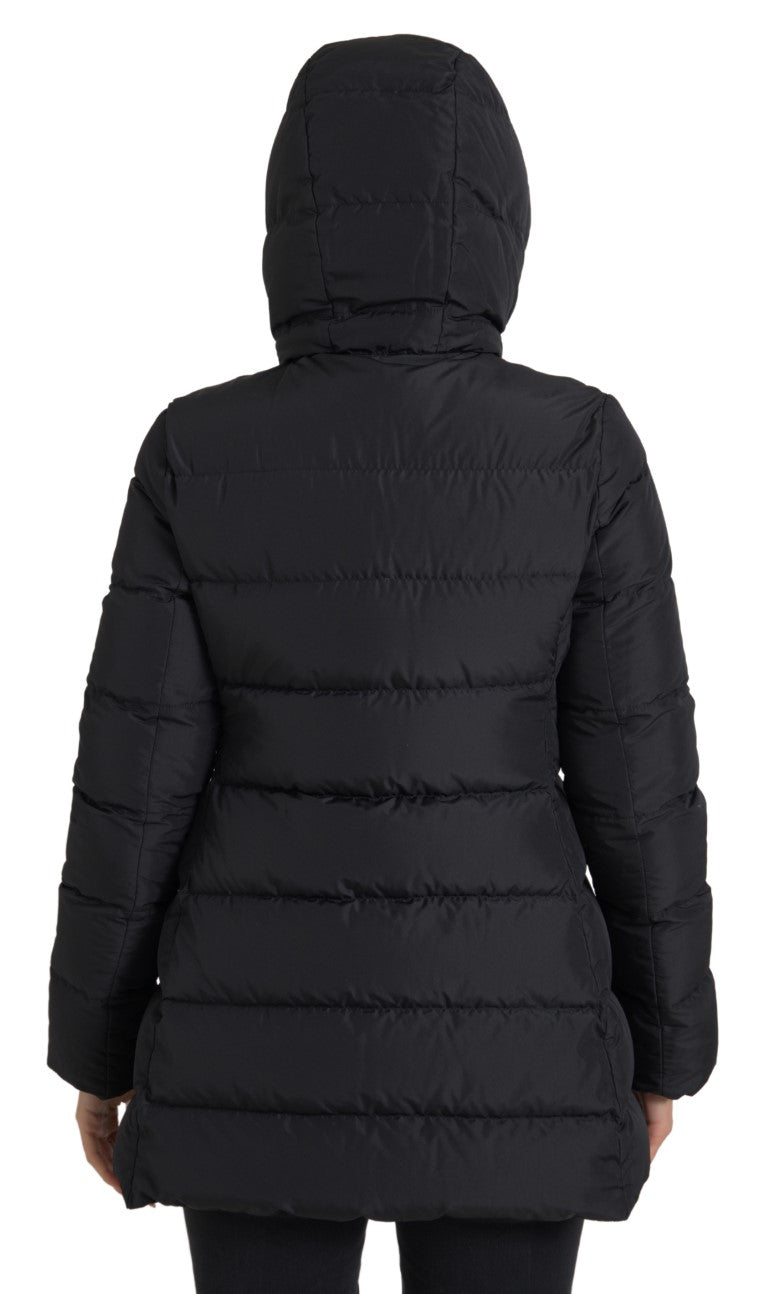 Zwarte polyester omkeerbare jas met capuchon