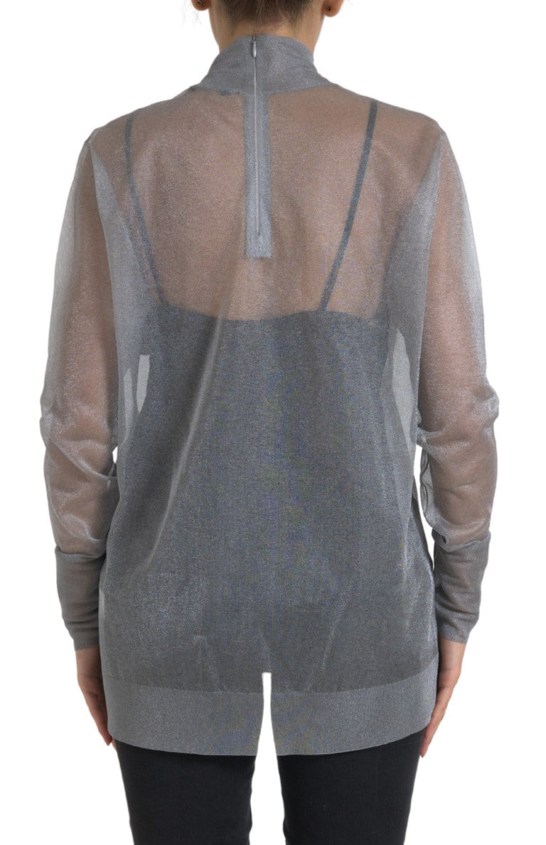 Grijze mesh coltrui blouse met lange mouwen