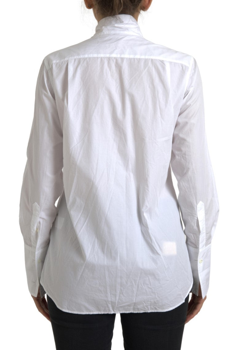 Witte katoenen Ascot-kraag top met lange mouwen