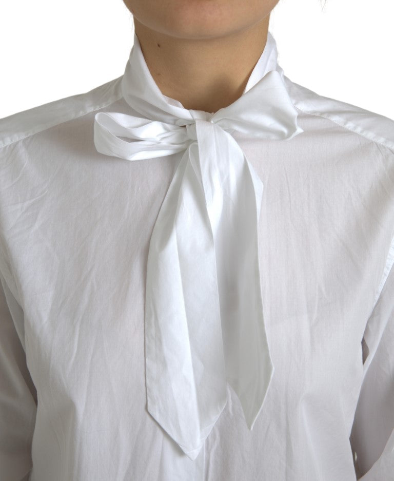 Witte katoenen Ascot-kraag top met lange mouwen