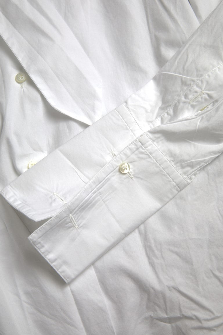 Witte katoenen Ascot-kraag top met lange mouwen