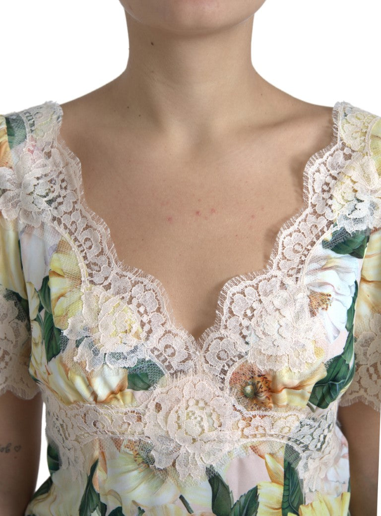 Veelkleurige bloemenkant V-hals blouse