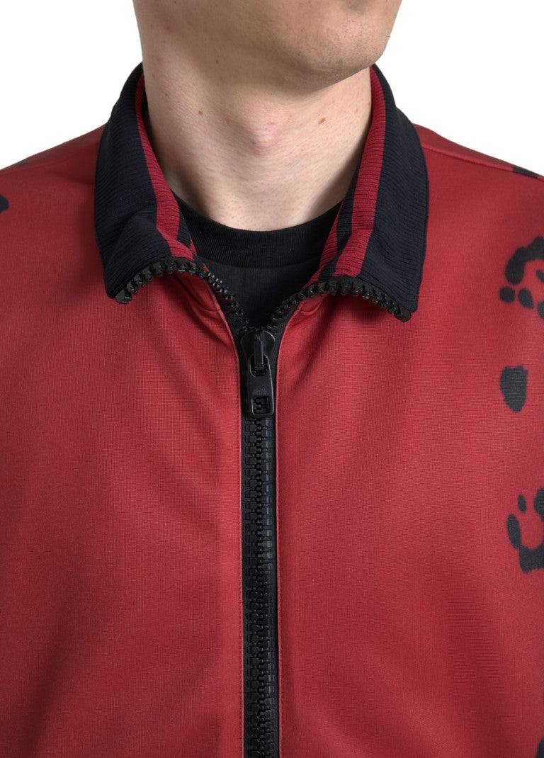 Rode luipaard polyester bomberjack met volledige ritssluiting