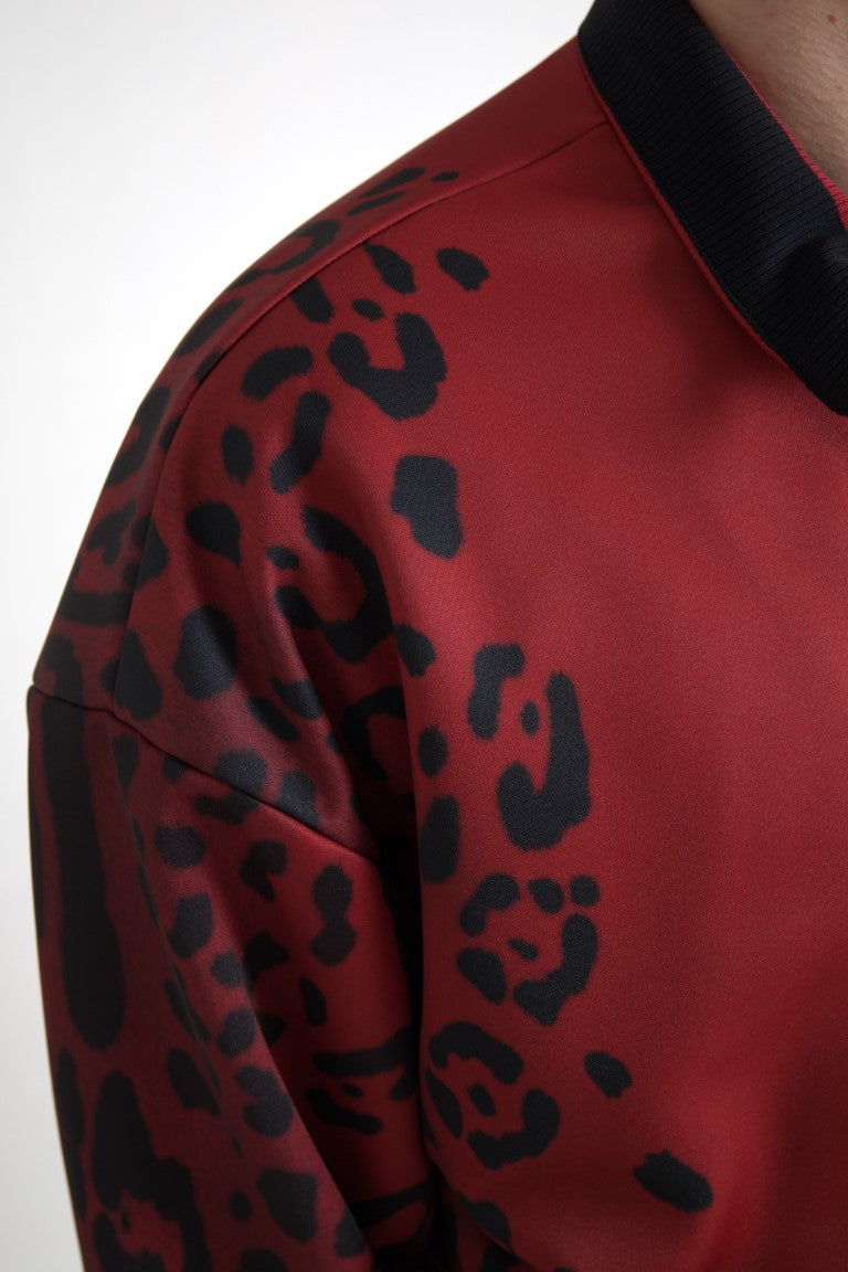 Rode luipaard polyester bomberjack met volledige ritssluiting