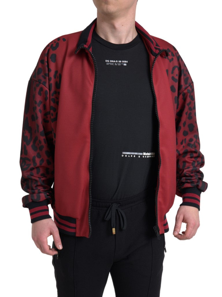 Rode luipaard polyester bomberjack met volledige ritssluiting