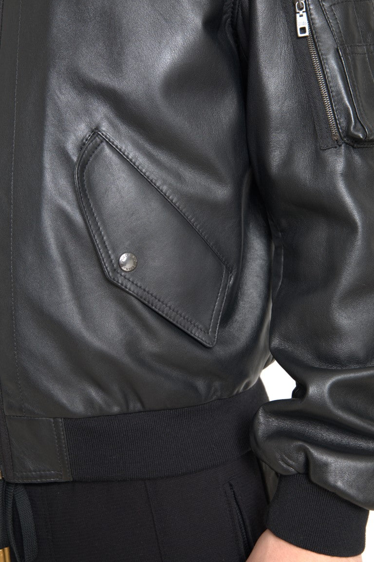 Zwarte leren blouson met volledige ritssluiting