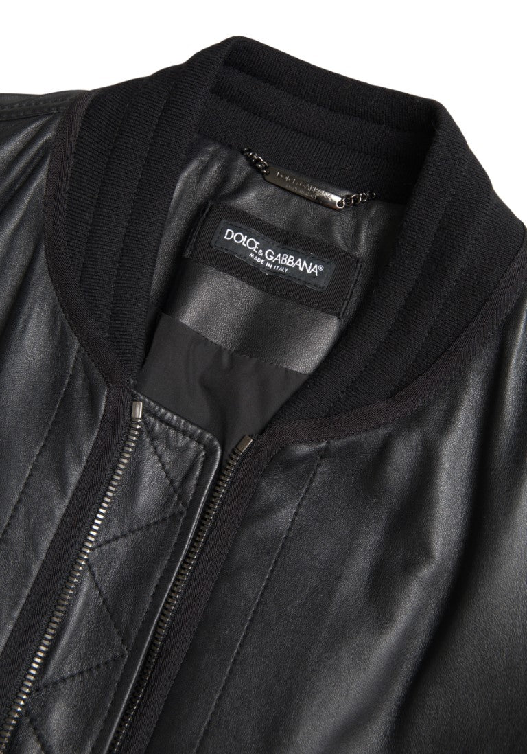 Zwarte leren blouson met volledige ritssluiting
