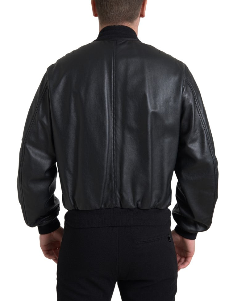 Zwarte leren blouson met volledige ritssluiting