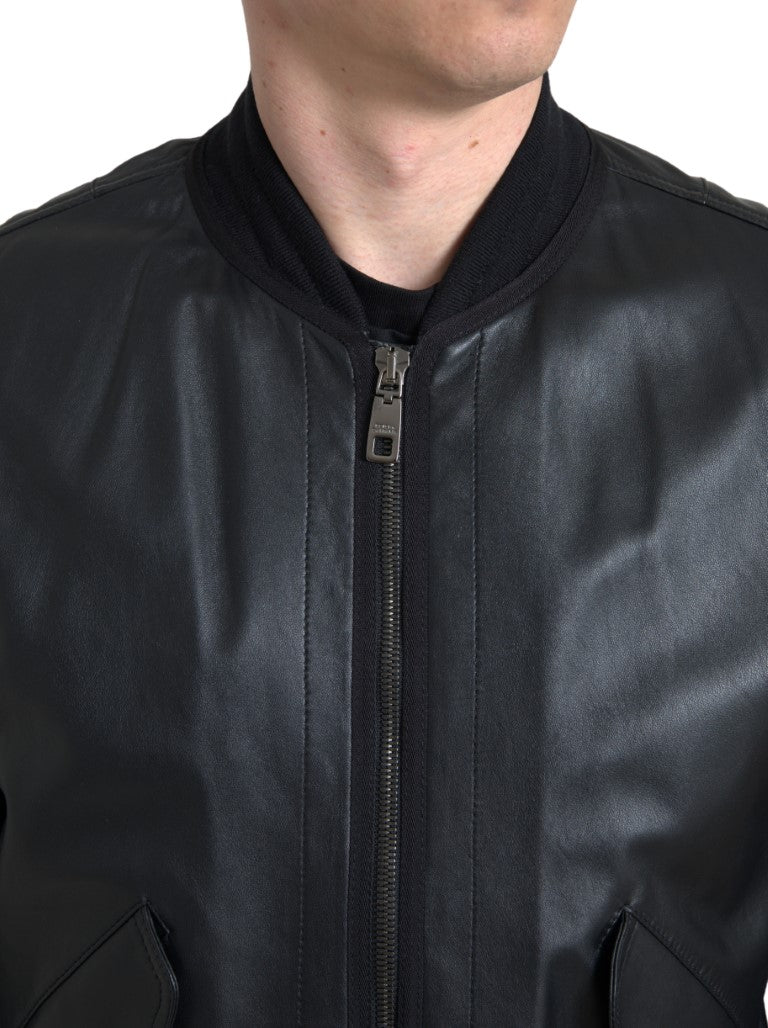 Zwarte leren blouson met volledige ritssluiting