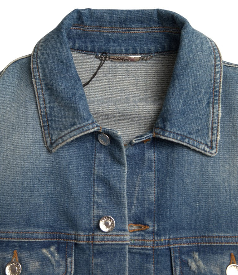 Blauw gewassen katoenen stretch denim herenjack