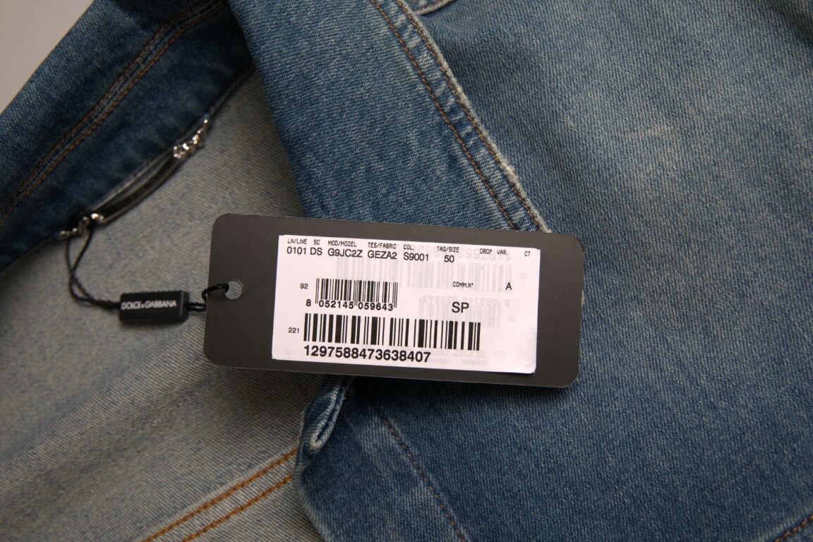 Blauw gewassen katoenen stretch denim herenjack