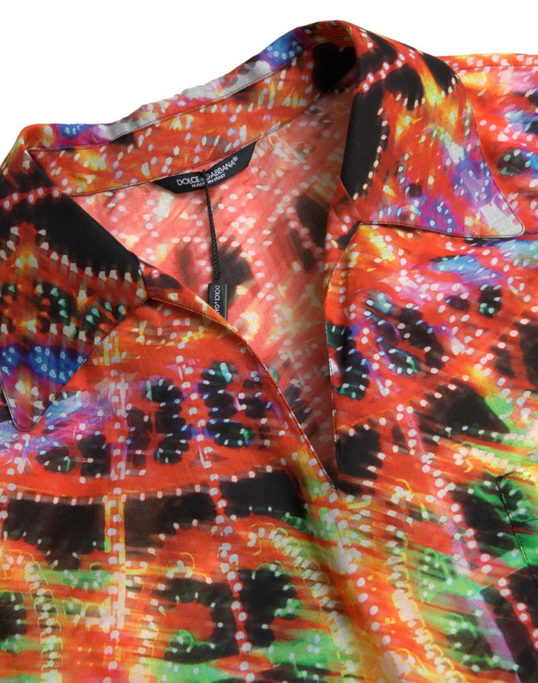 Multicolor Luminarie Print Heren Katoenen Overhemd