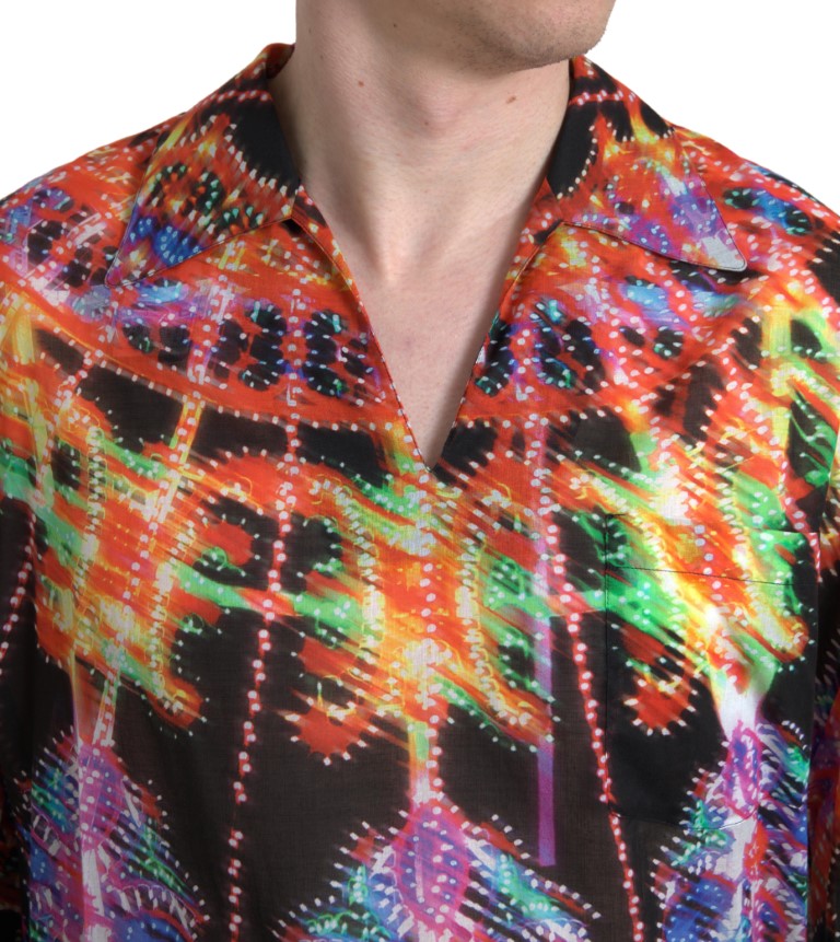 Multicolor Luminarie Print Heren Katoenen Overhemd
