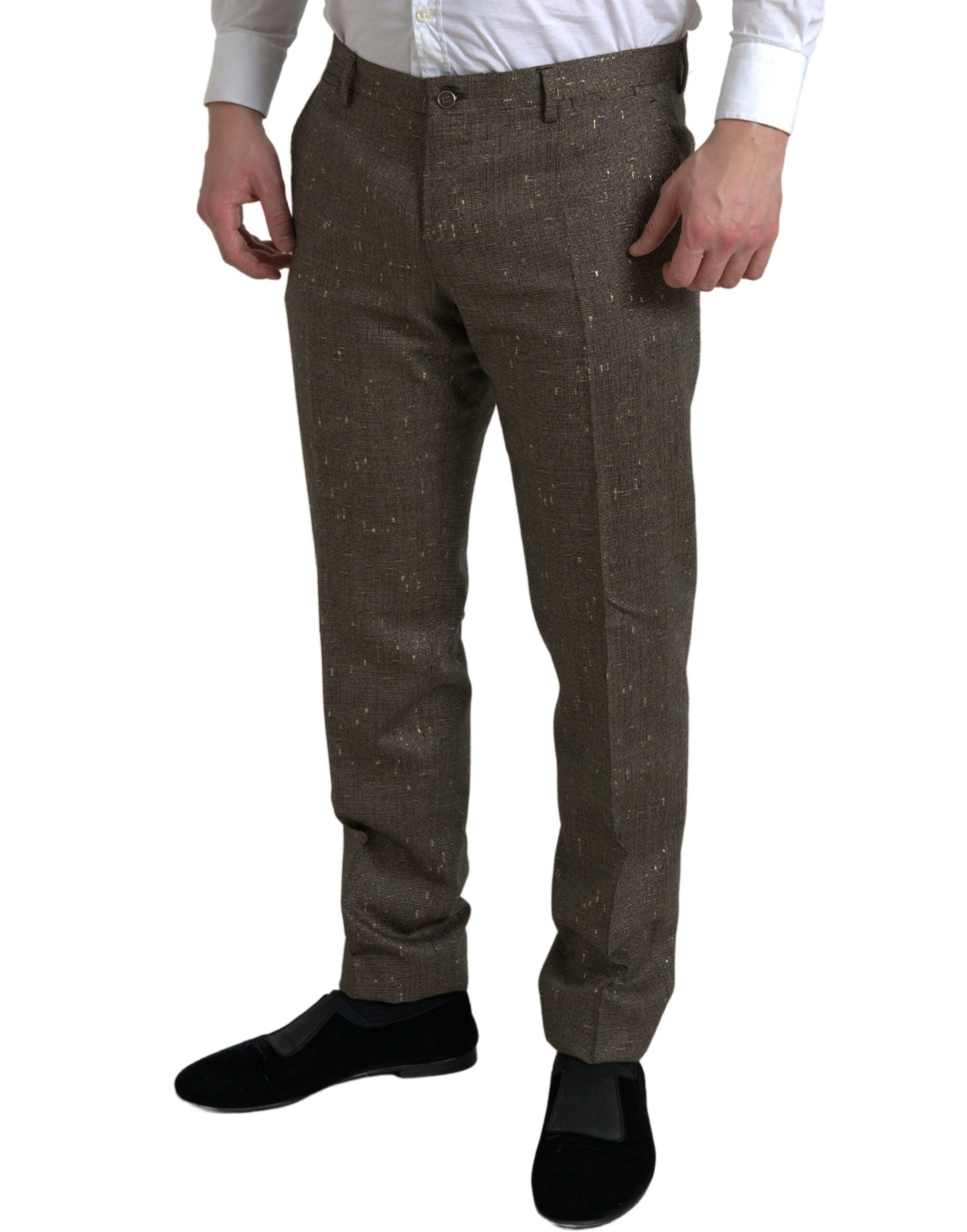 Bruine wollen jurk, skinny herenbroek