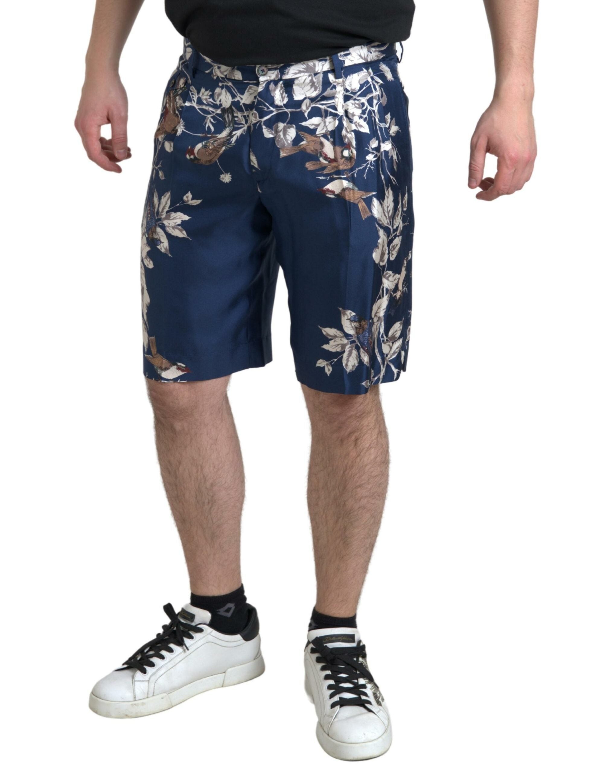 Blauwe bloemenprint zijden heren bermuda shorts