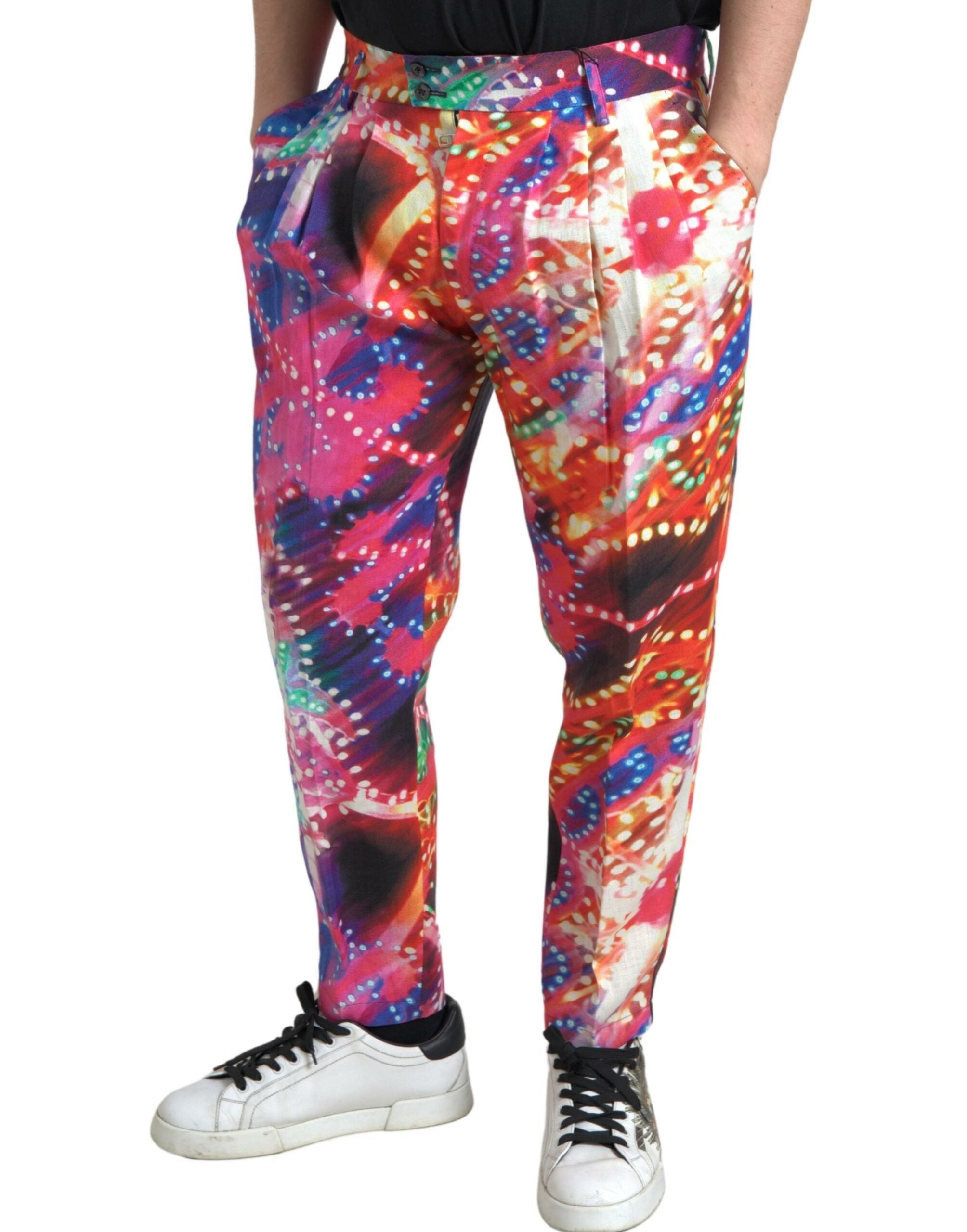 Multicolor bedrukte linnen herenbroek