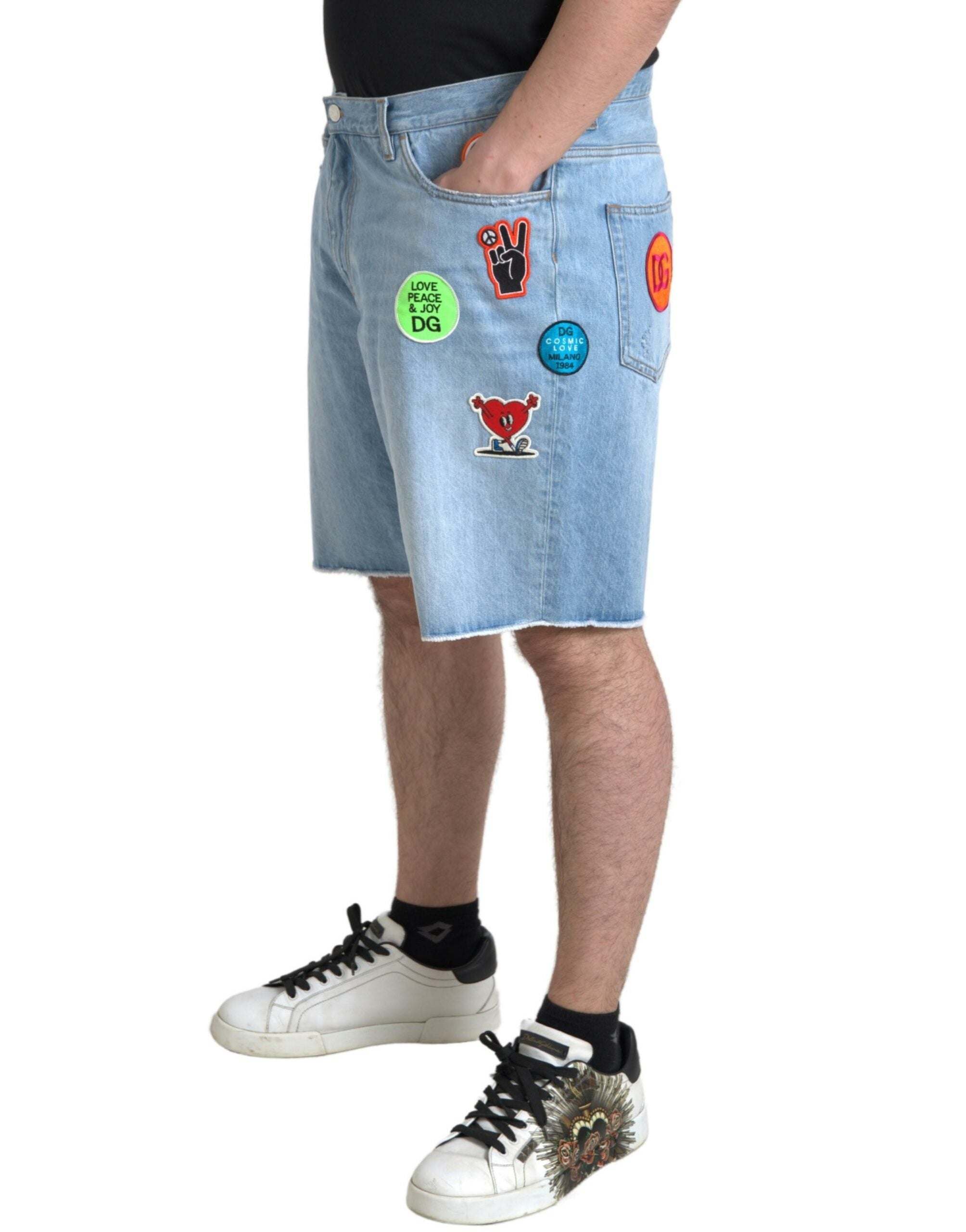 Lichtblauwe katoenen Bermuda denim shorts voor heren