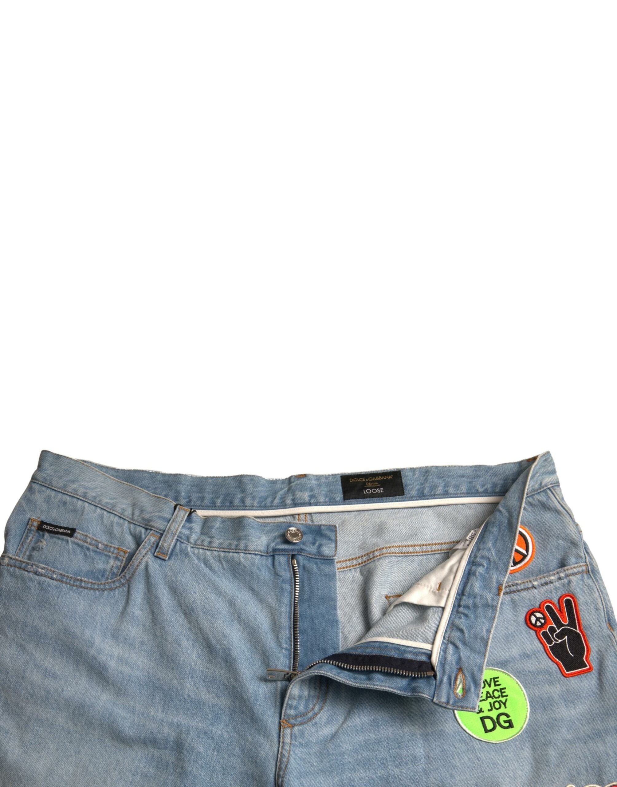 Lichtblauwe katoenen Bermuda denim shorts voor heren
