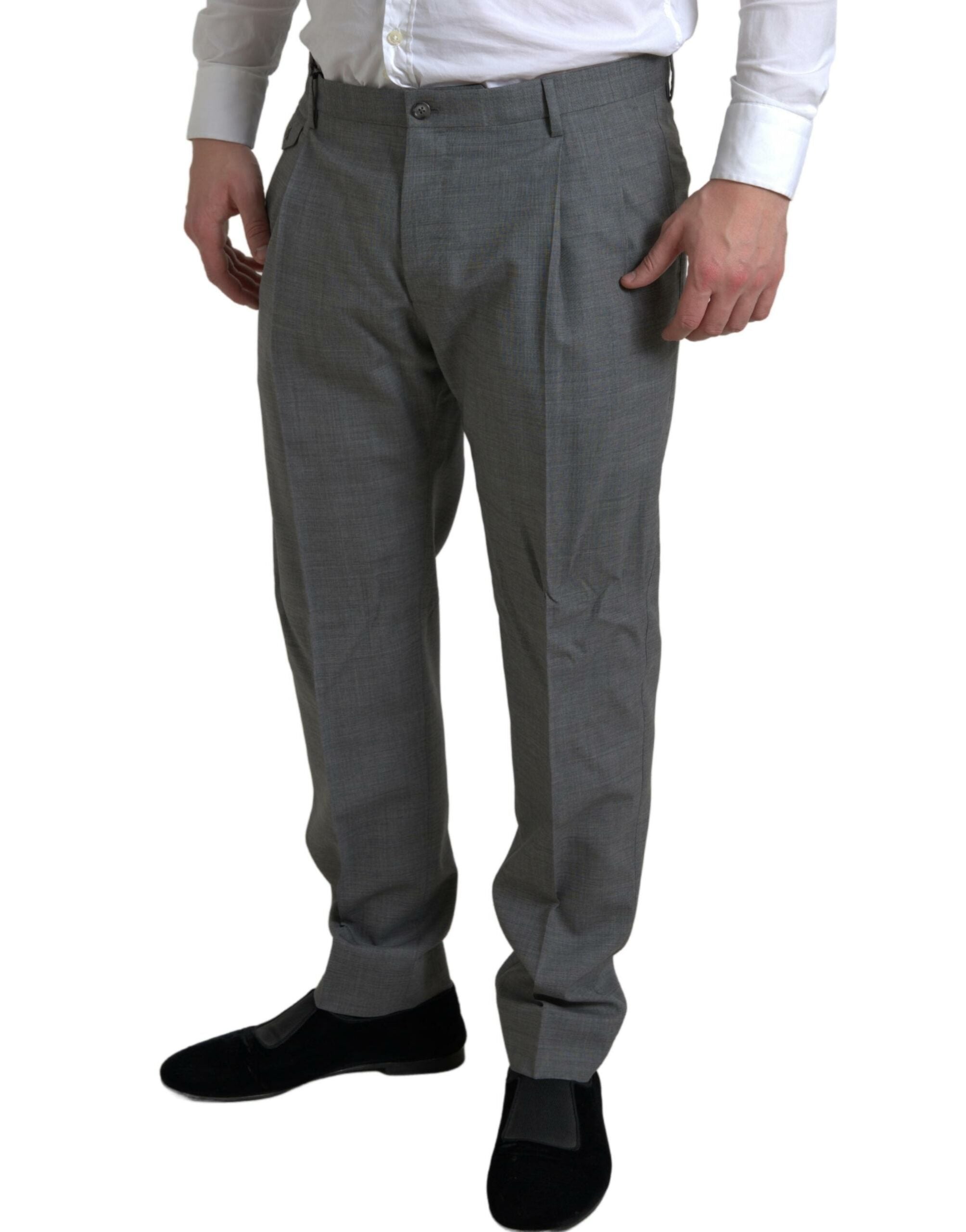 Grijze wollen chino skinny heren pantalon