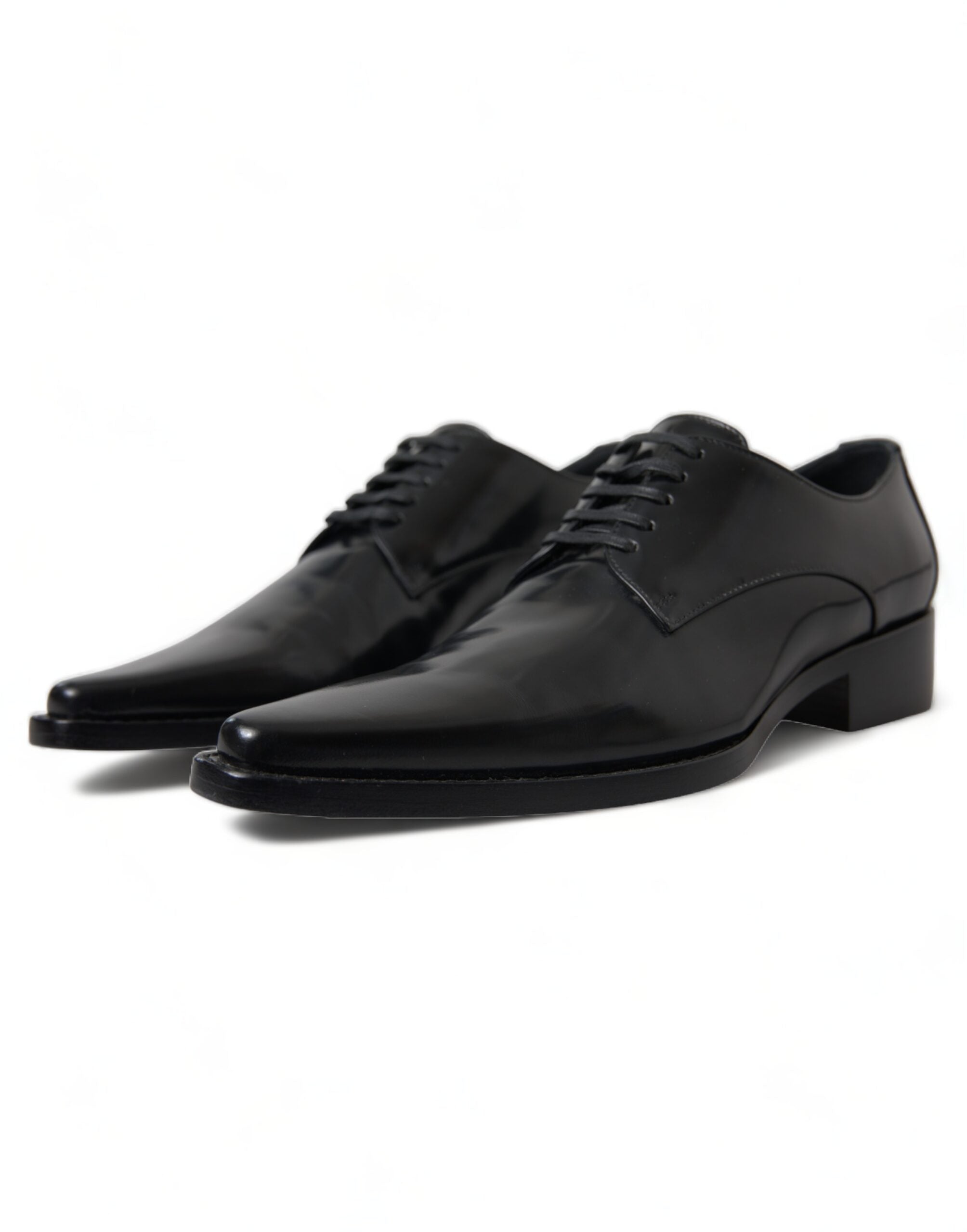 Zwarte leren veterschoenen met platte hak