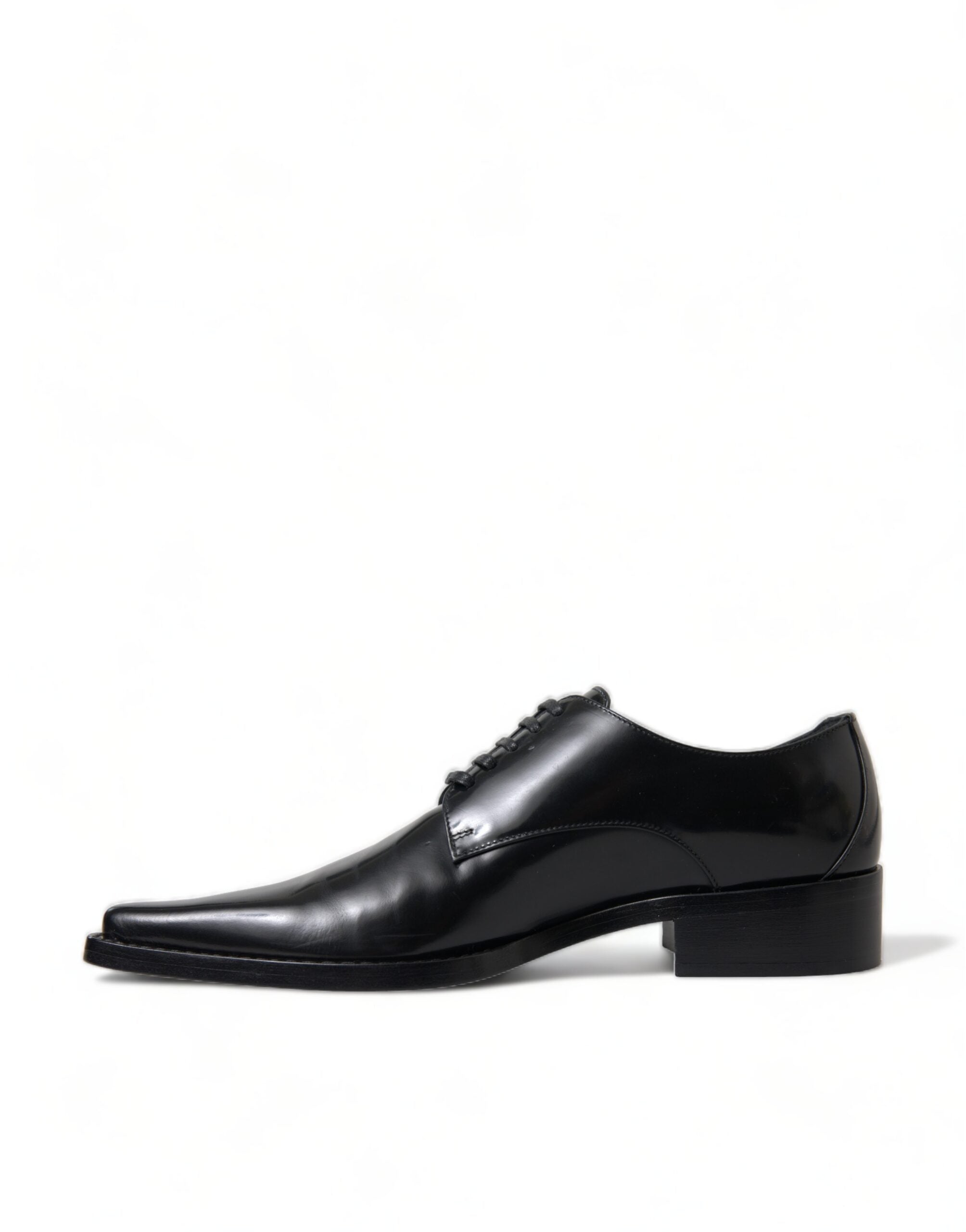 Zwarte leren veterschoenen met platte hak