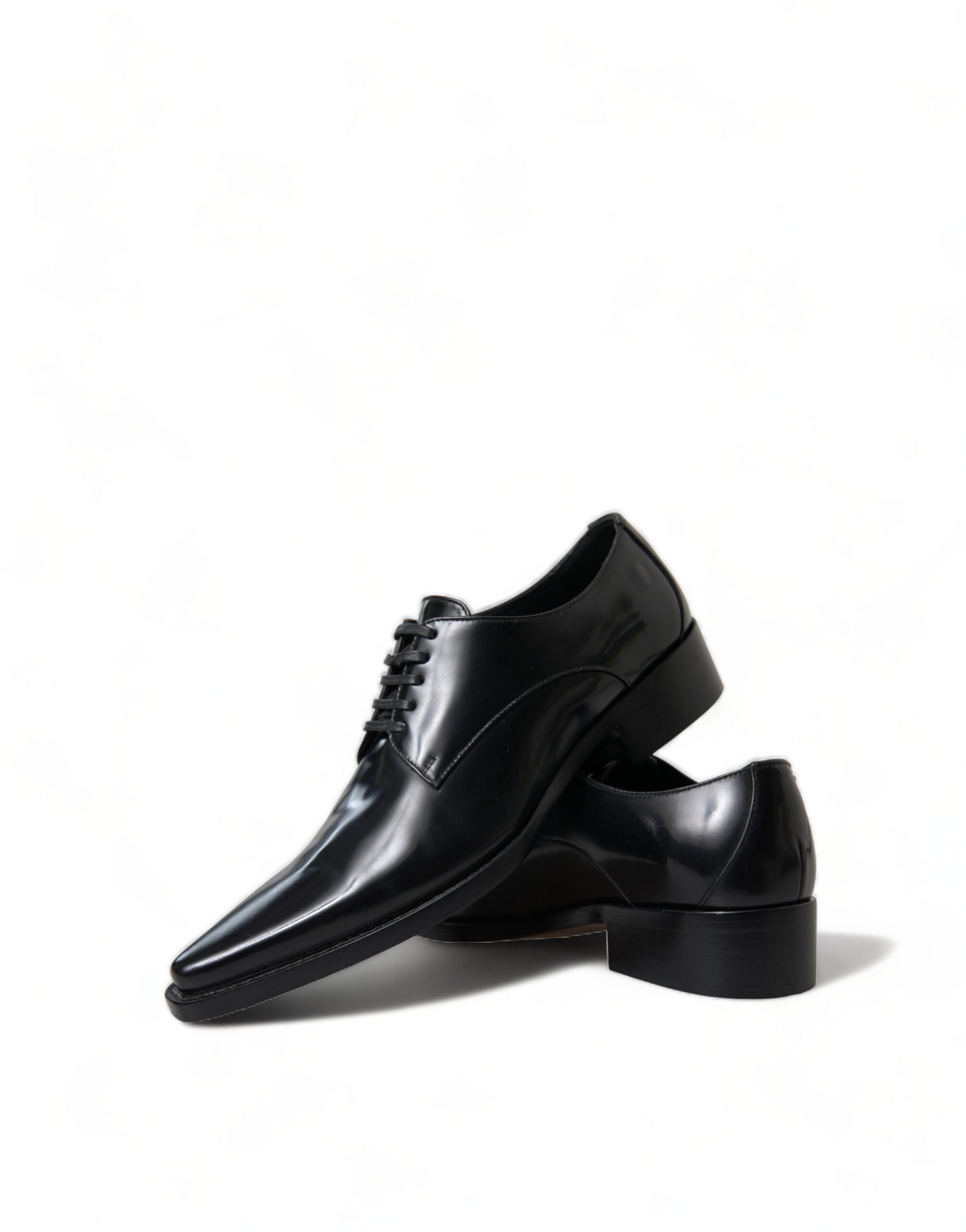 Zwarte leren veterschoenen met platte hak
