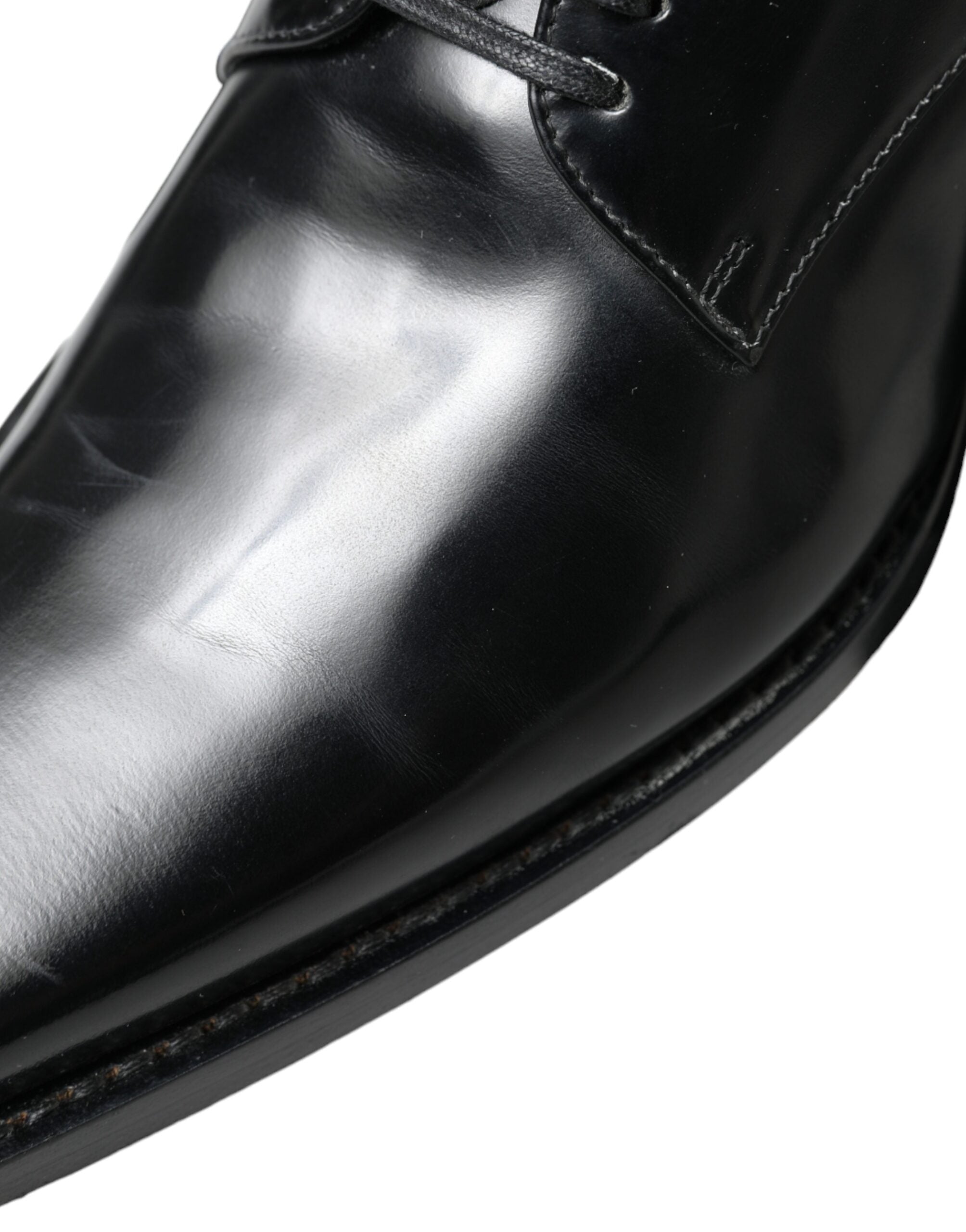 Zwarte leren veterschoenen met platte hak