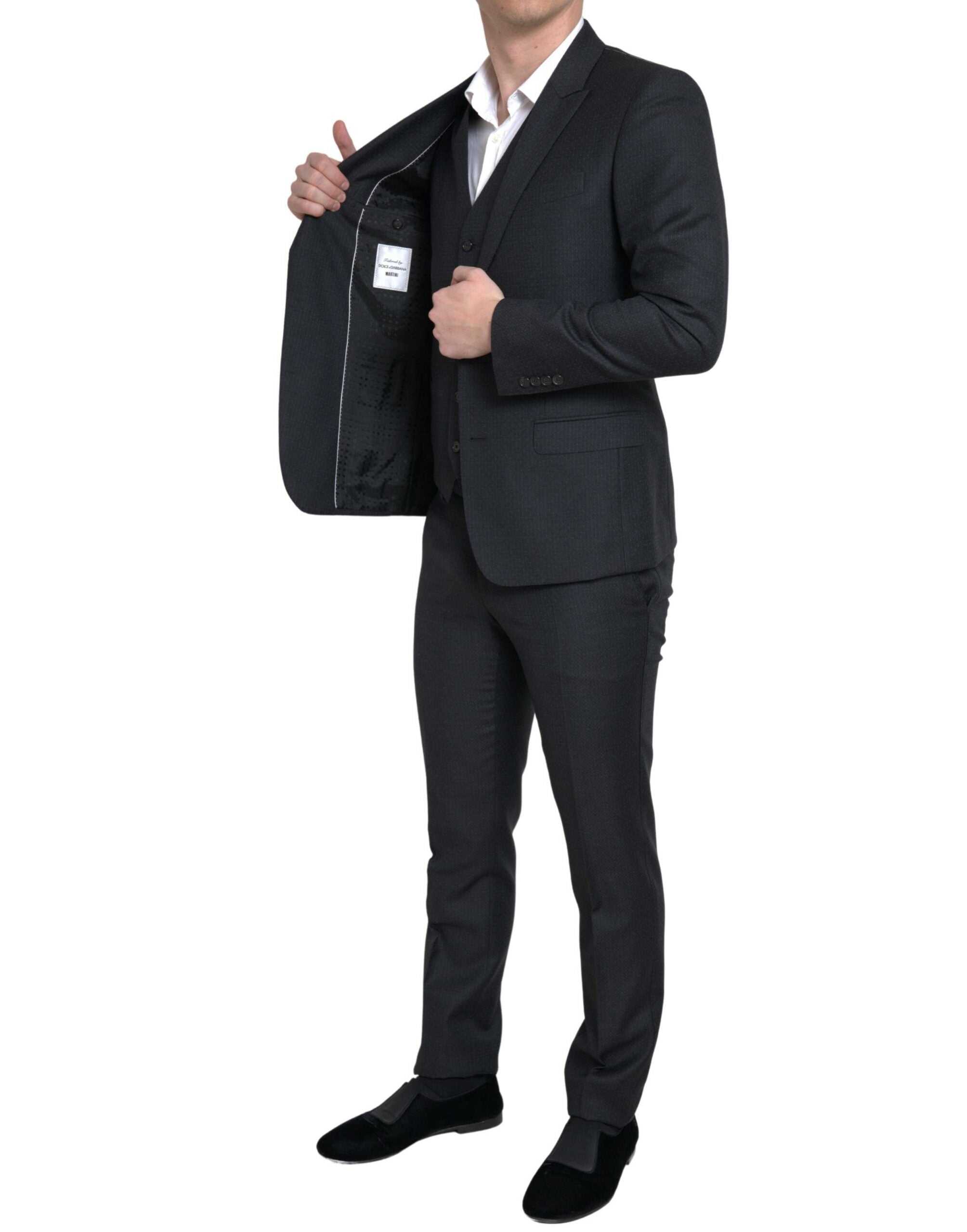 Zwart 3-delig enkelrijs MARTINI-pak