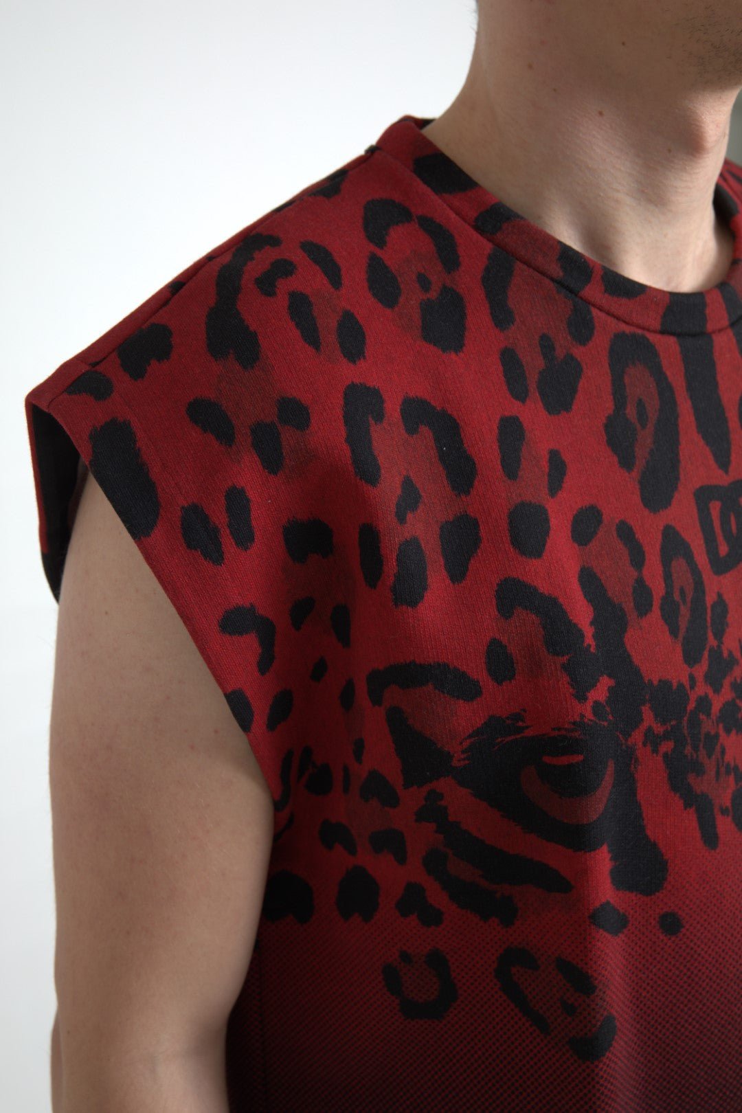 Rood luipaard katoenen mouwloos tanktop-shirt