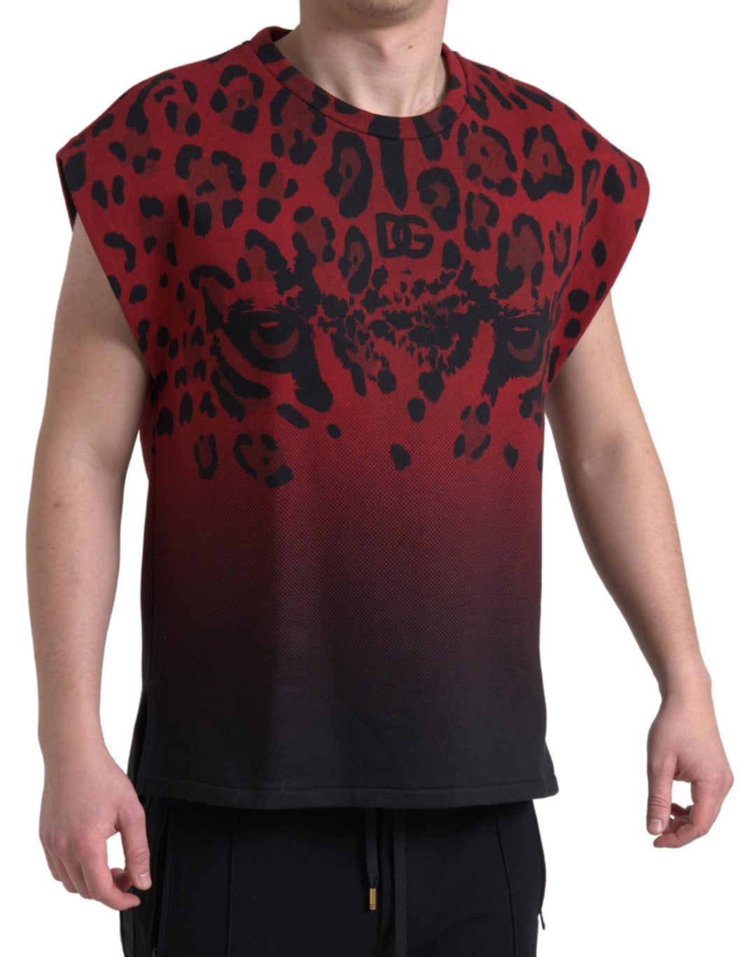 Rood luipaard katoenen mouwloos tanktop-shirt