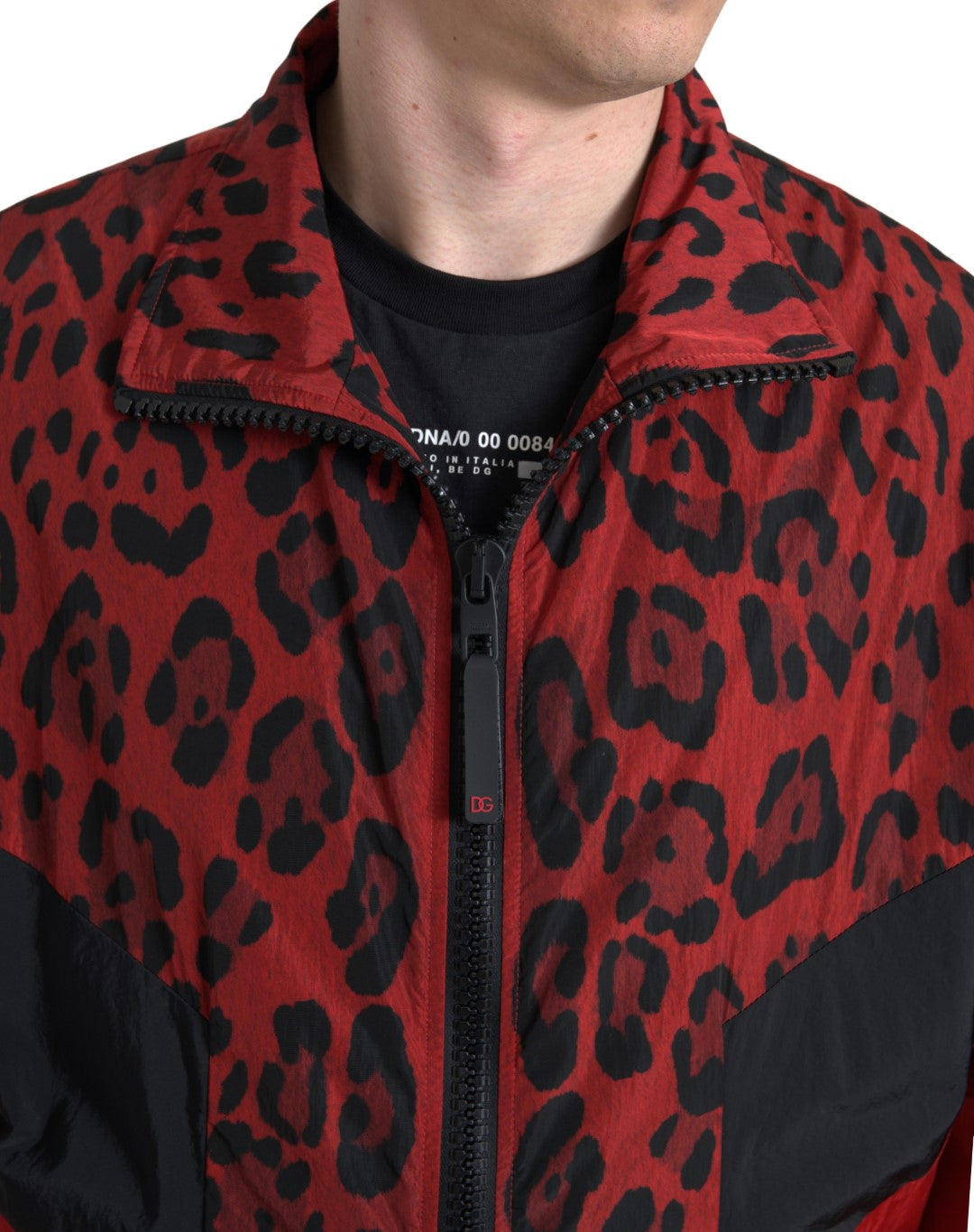 Rode luipaard nylon trui met volledige ritssluiting