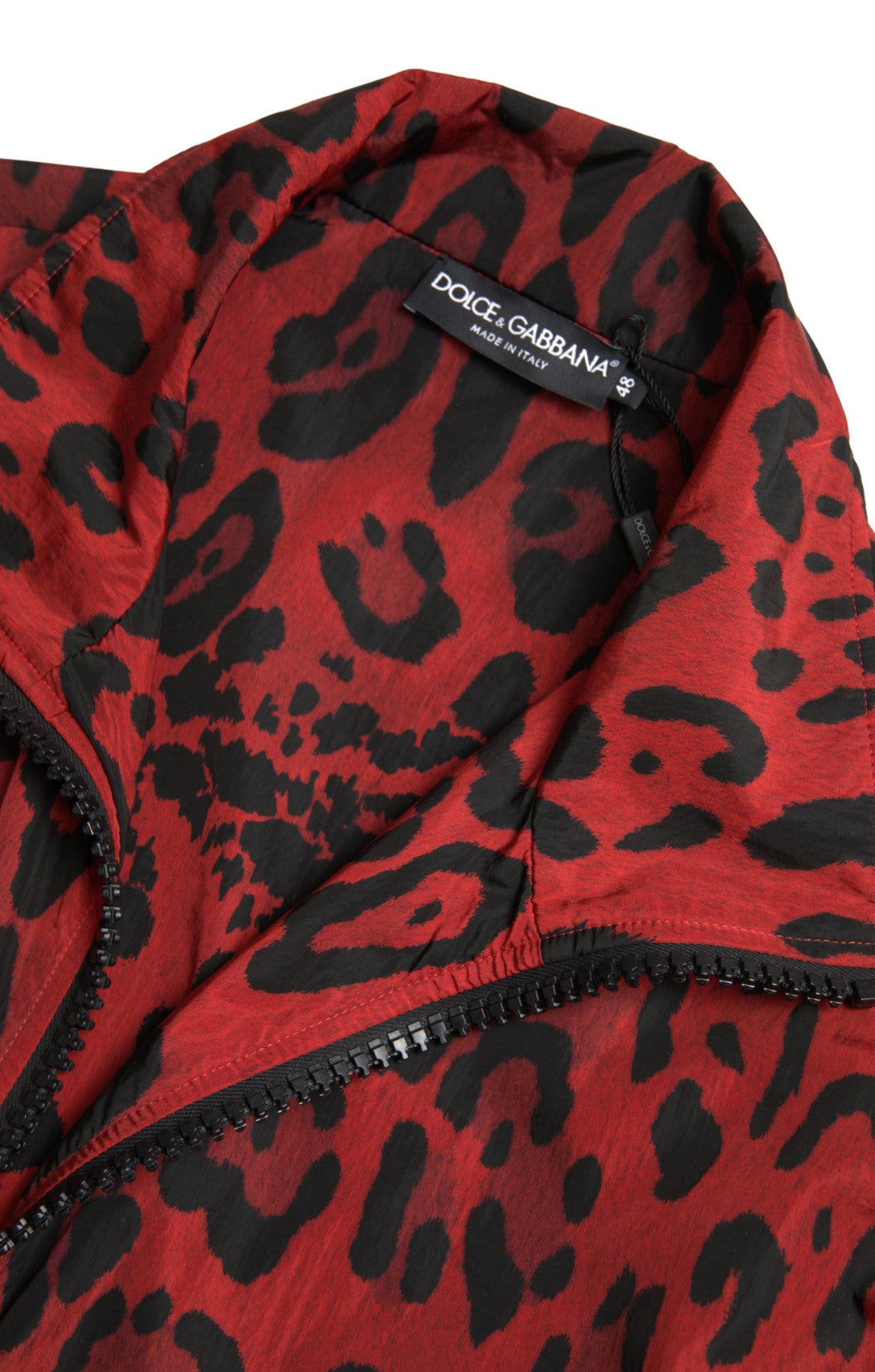 Rode luipaard nylon trui met volledige ritssluiting