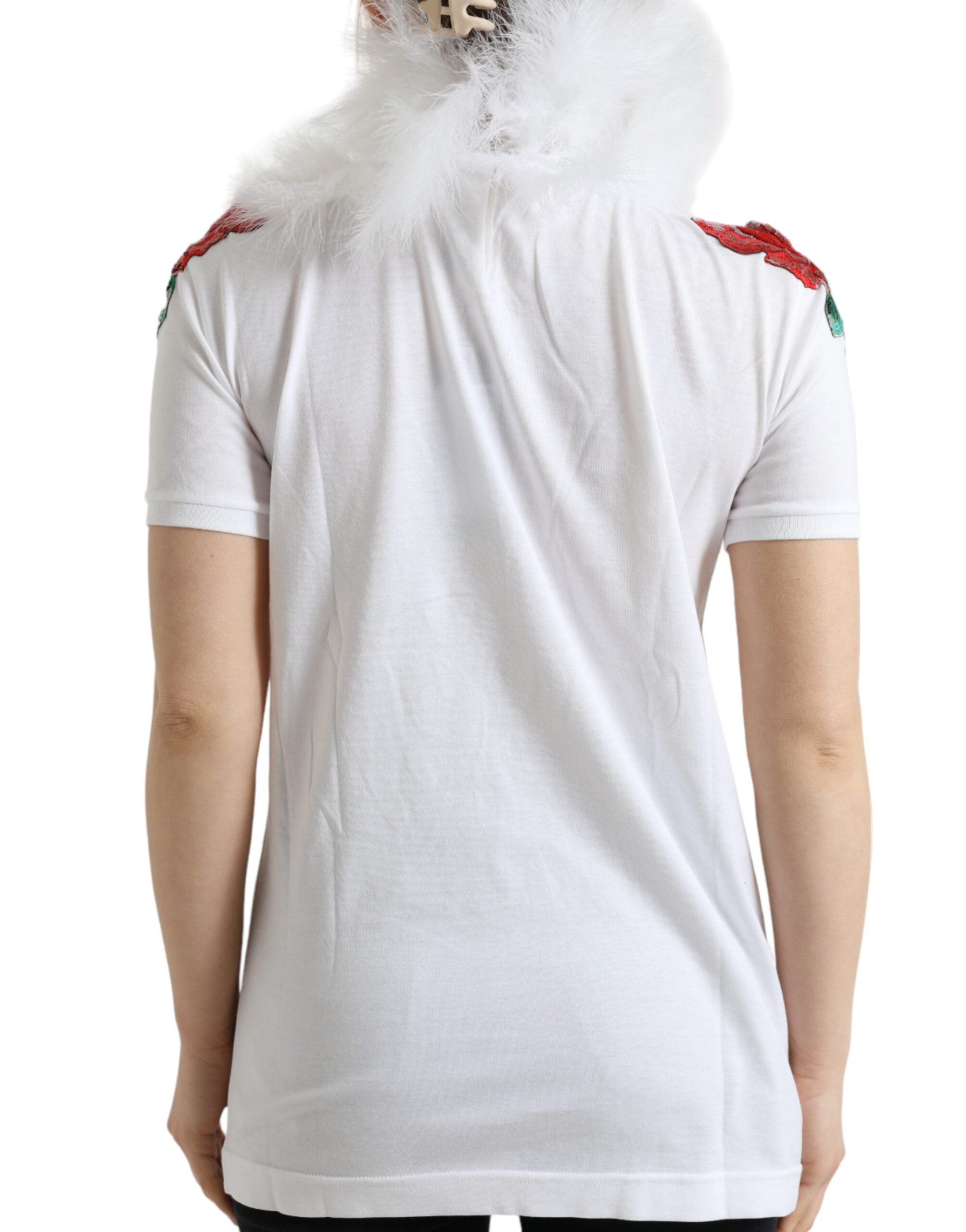 Wit katoenen kerst T-shirt met pailletten en bont