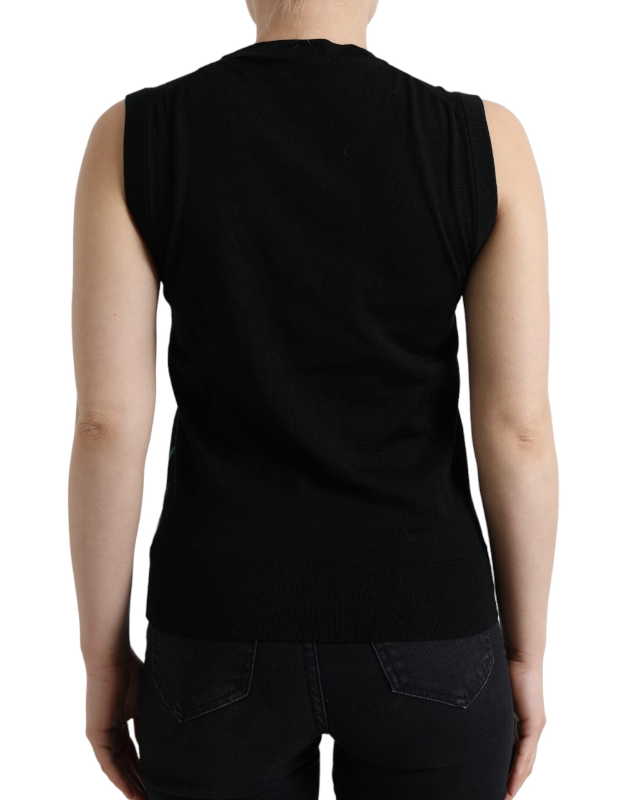 Zwarte vogel wollen gebreide mouwloze tanktop