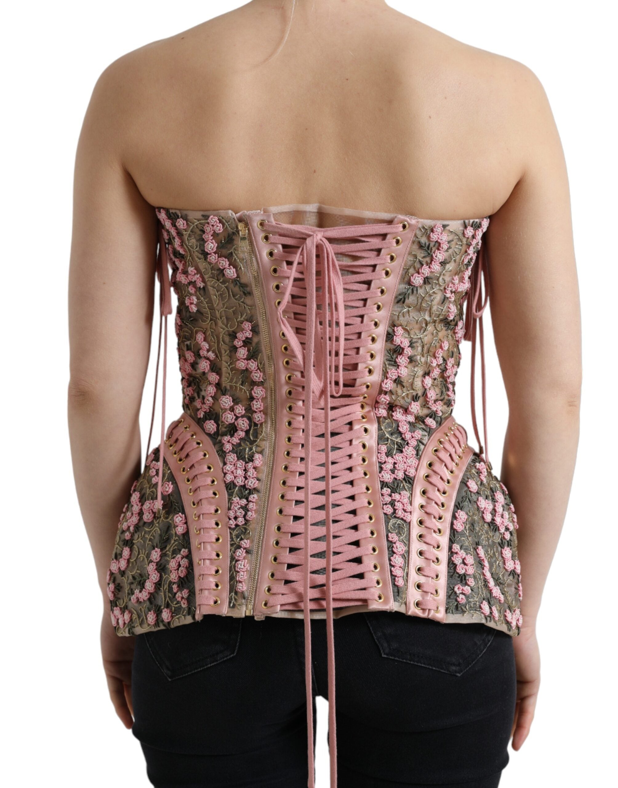 Roze bloemenapplicatie bustier korset top
