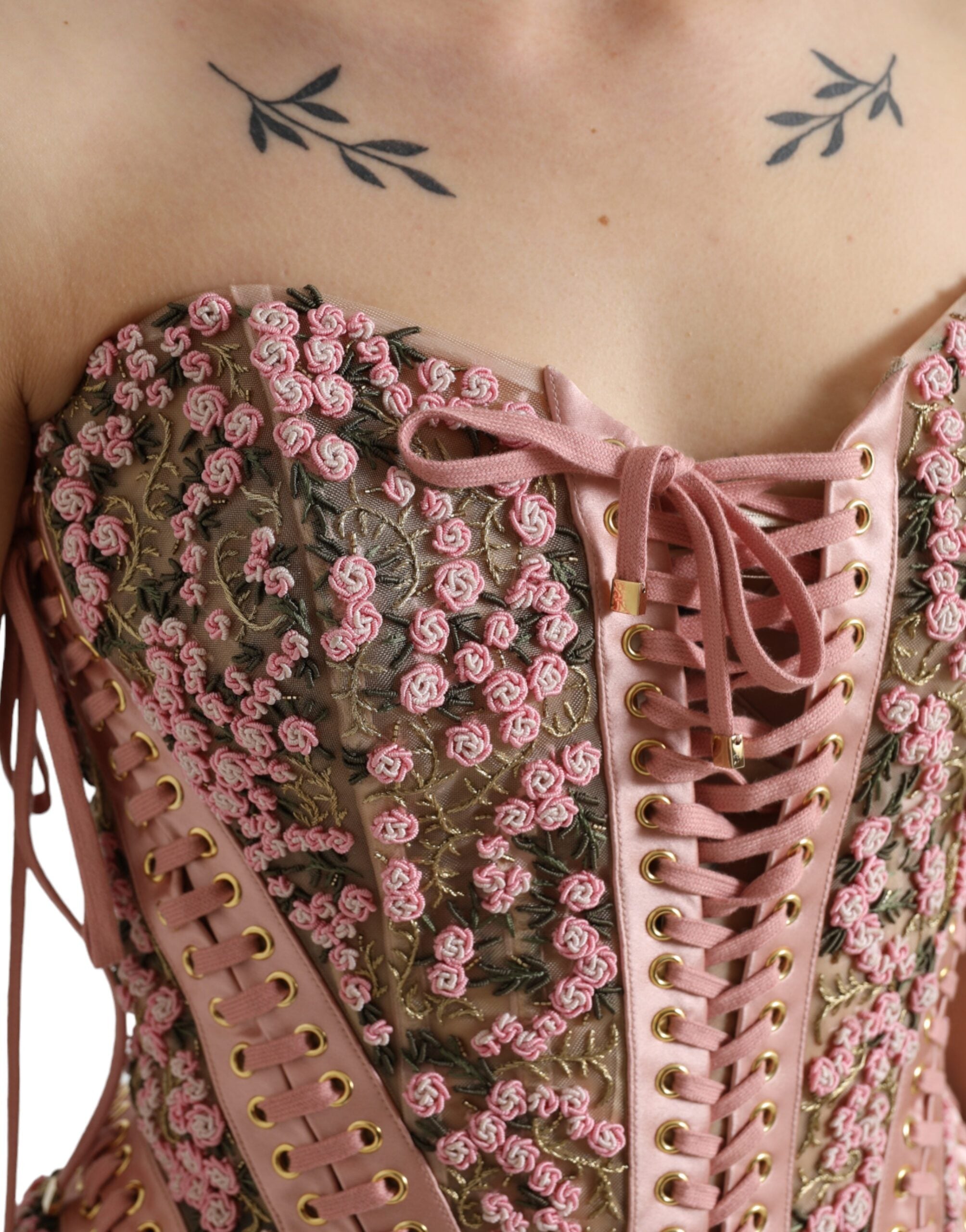 Roze bloemenapplicatie bustier korset top