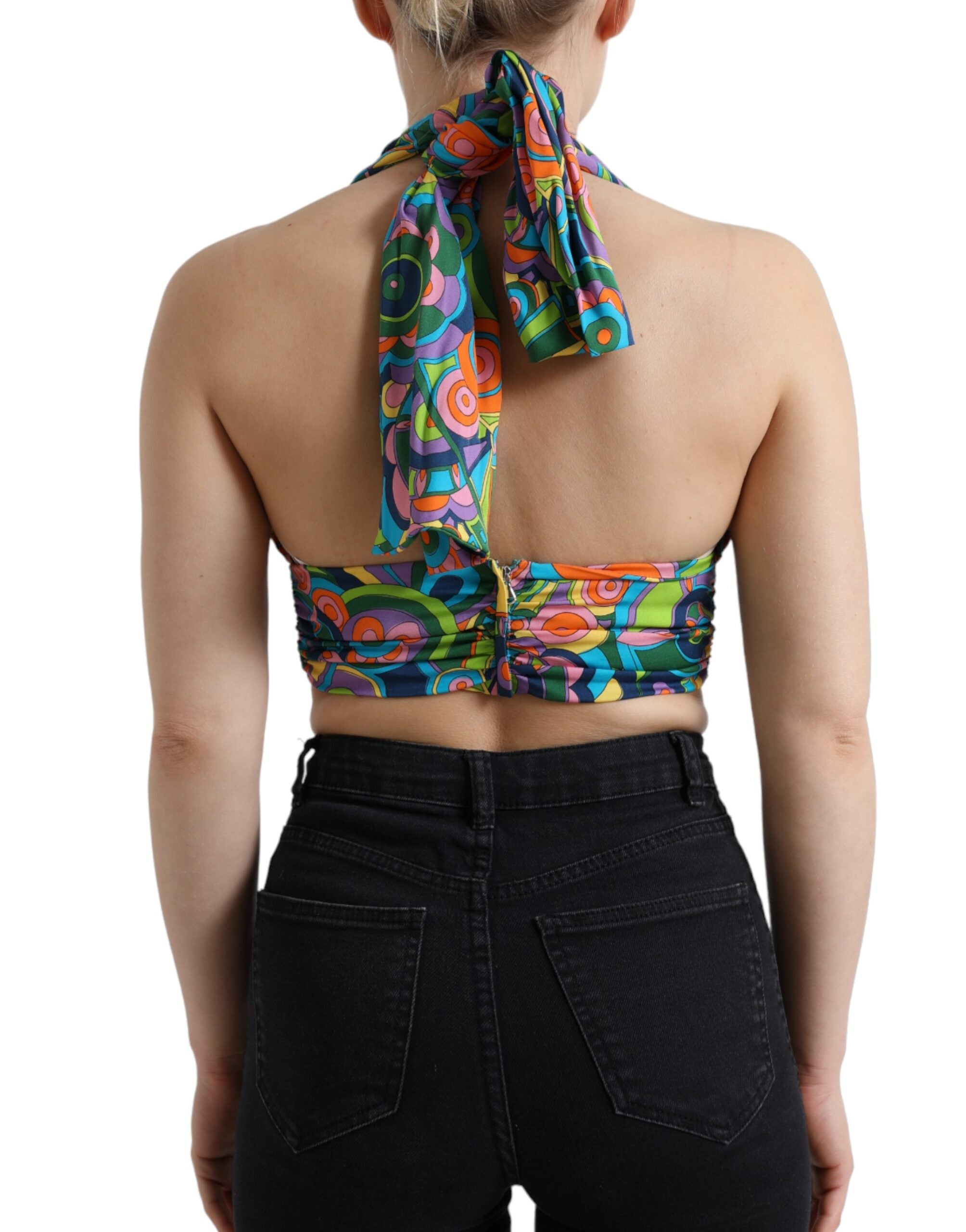 Veelkleurige halter mouwloze cropped tanktop